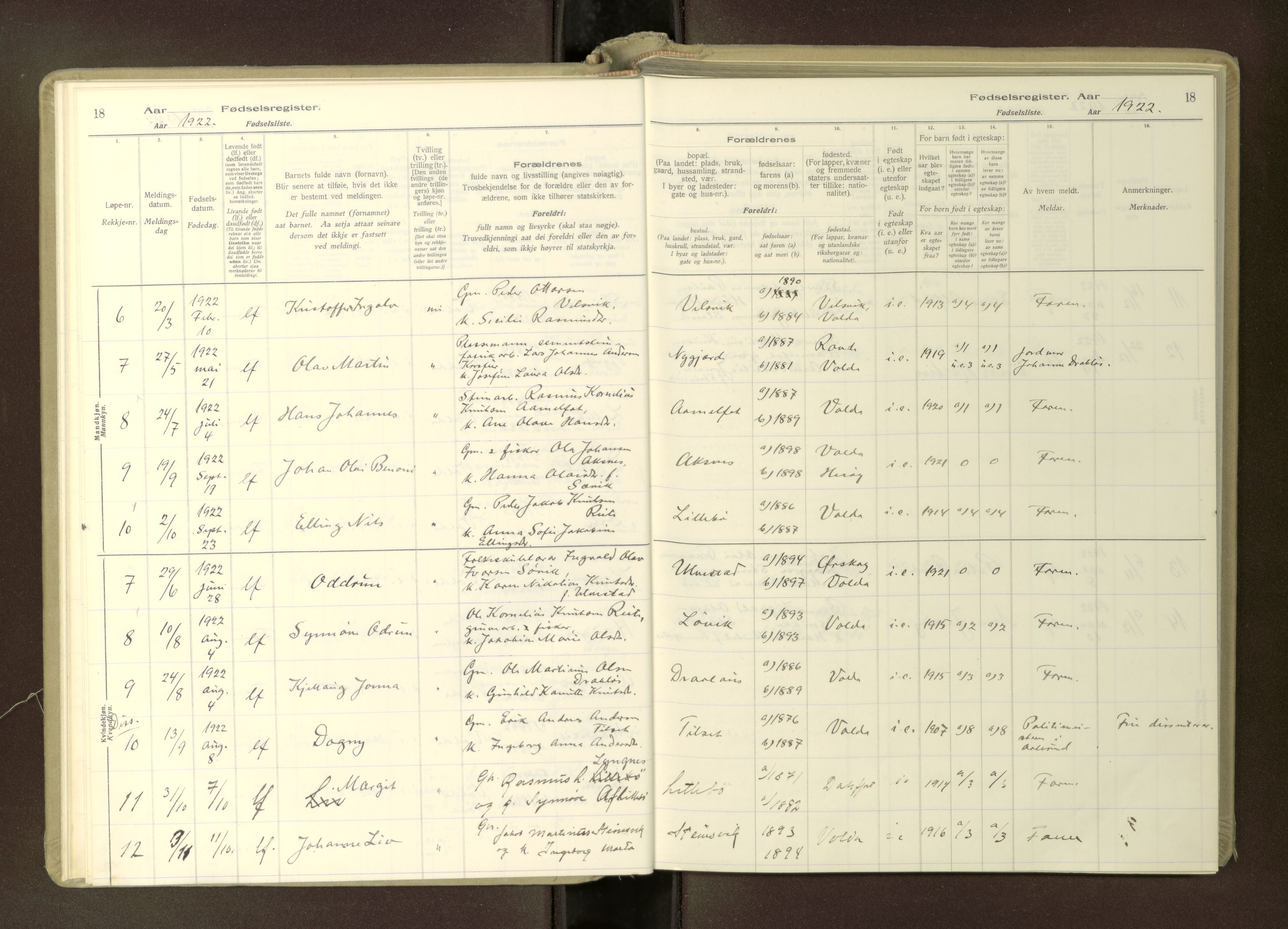 Ministerialprotokoller, klokkerbøker og fødselsregistre - Møre og Romsdal, AV/SAT-A-1454/512/L0173: Birth register no. 512---, 1916-1982, p. 18