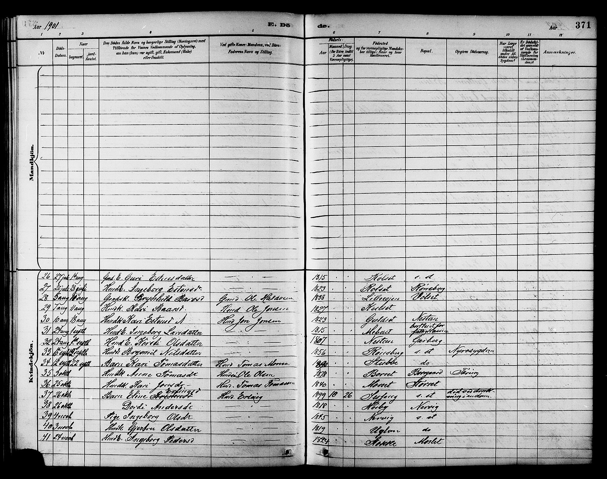 Ministerialprotokoller, klokkerbøker og fødselsregistre - Sør-Trøndelag, SAT/A-1456/695/L1157: Parish register (copy) no. 695C08, 1889-1913, p. 371
