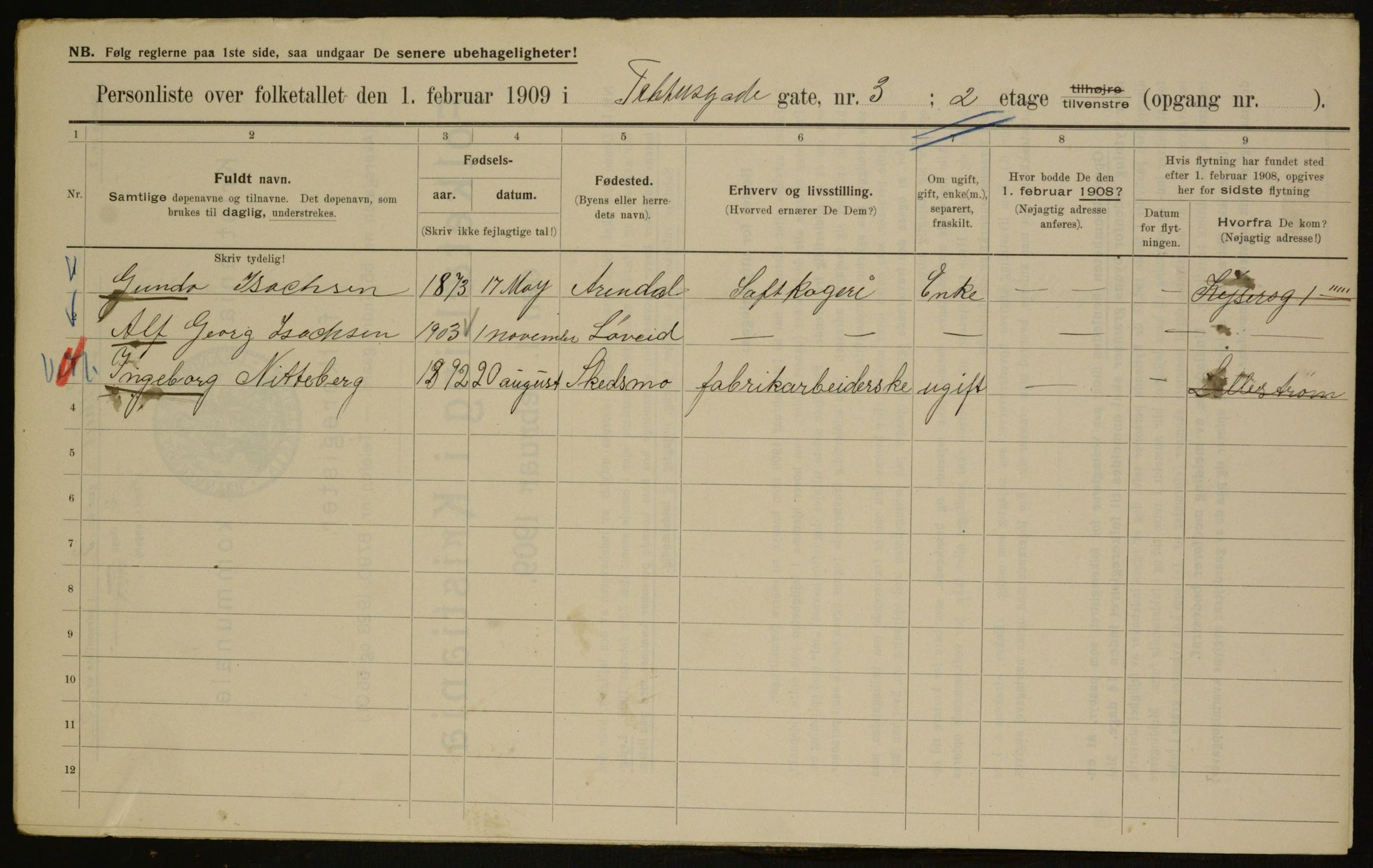 OBA, Municipal Census 1909 for Kristiania, 1909, p. 97508