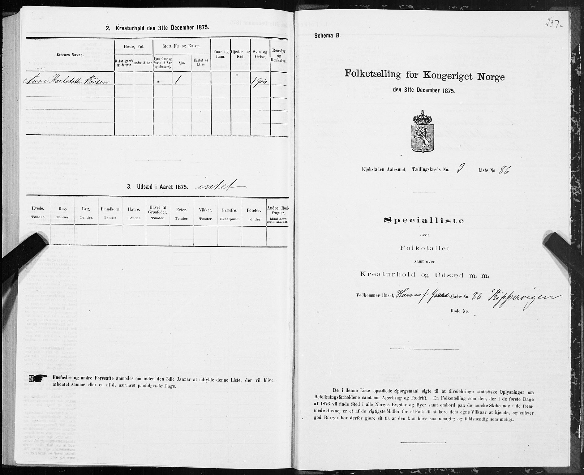 SAT, 1875 census for 1501P Ålesund, 1875, p. 3237