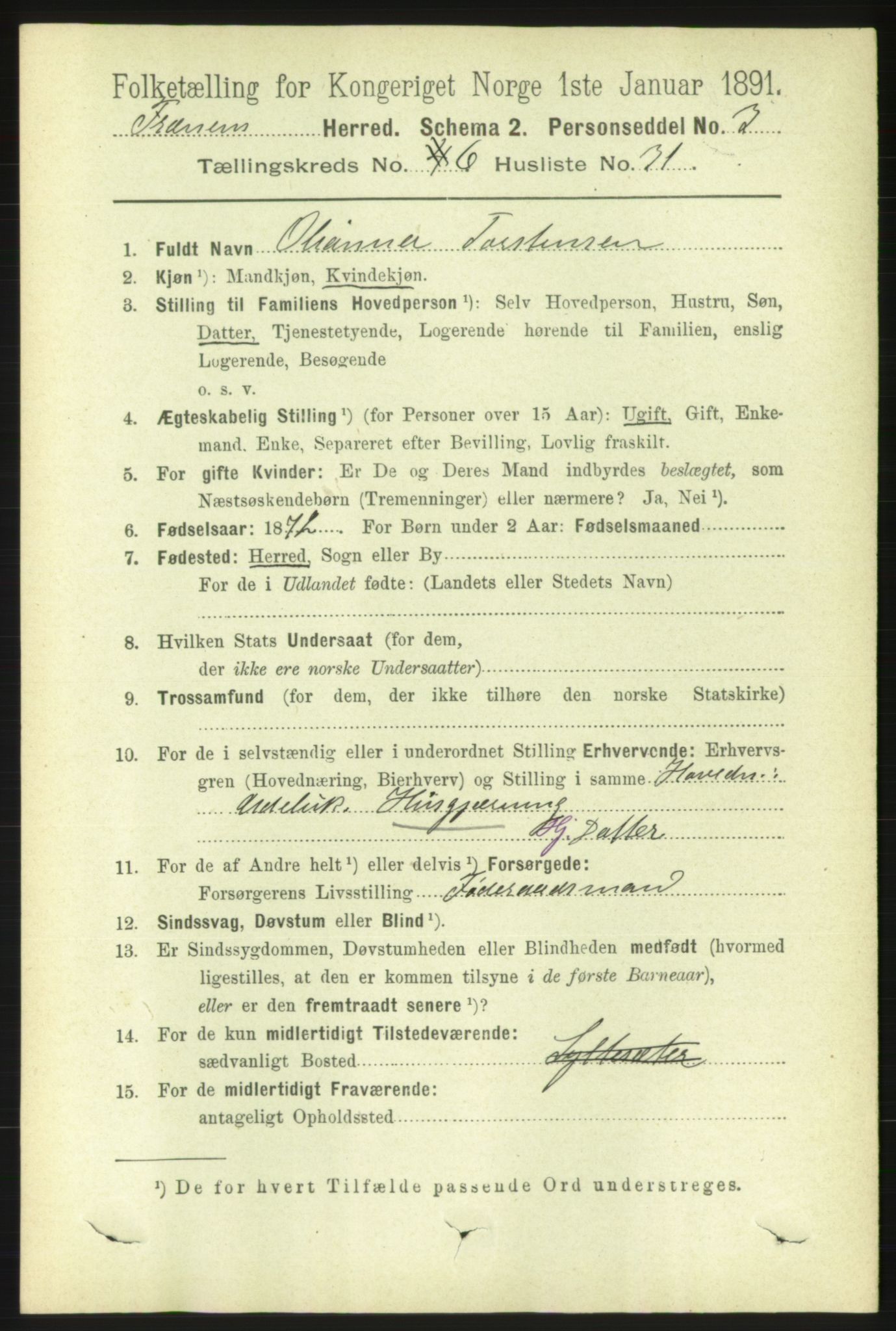 RA, 1891 census for 1548 Fræna, 1891, p. 2031