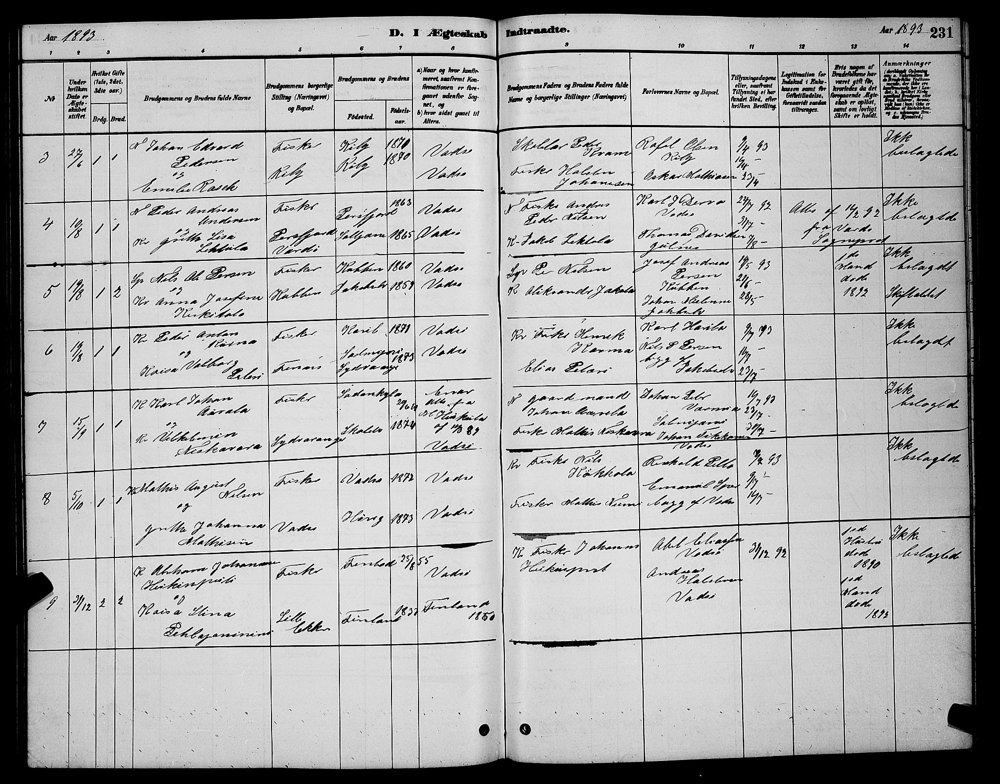 Vadsø sokneprestkontor, SATØ/S-1325/H/Hb/L0003klokker: Parish register (copy) no. 3, 1881-1901, p. 231