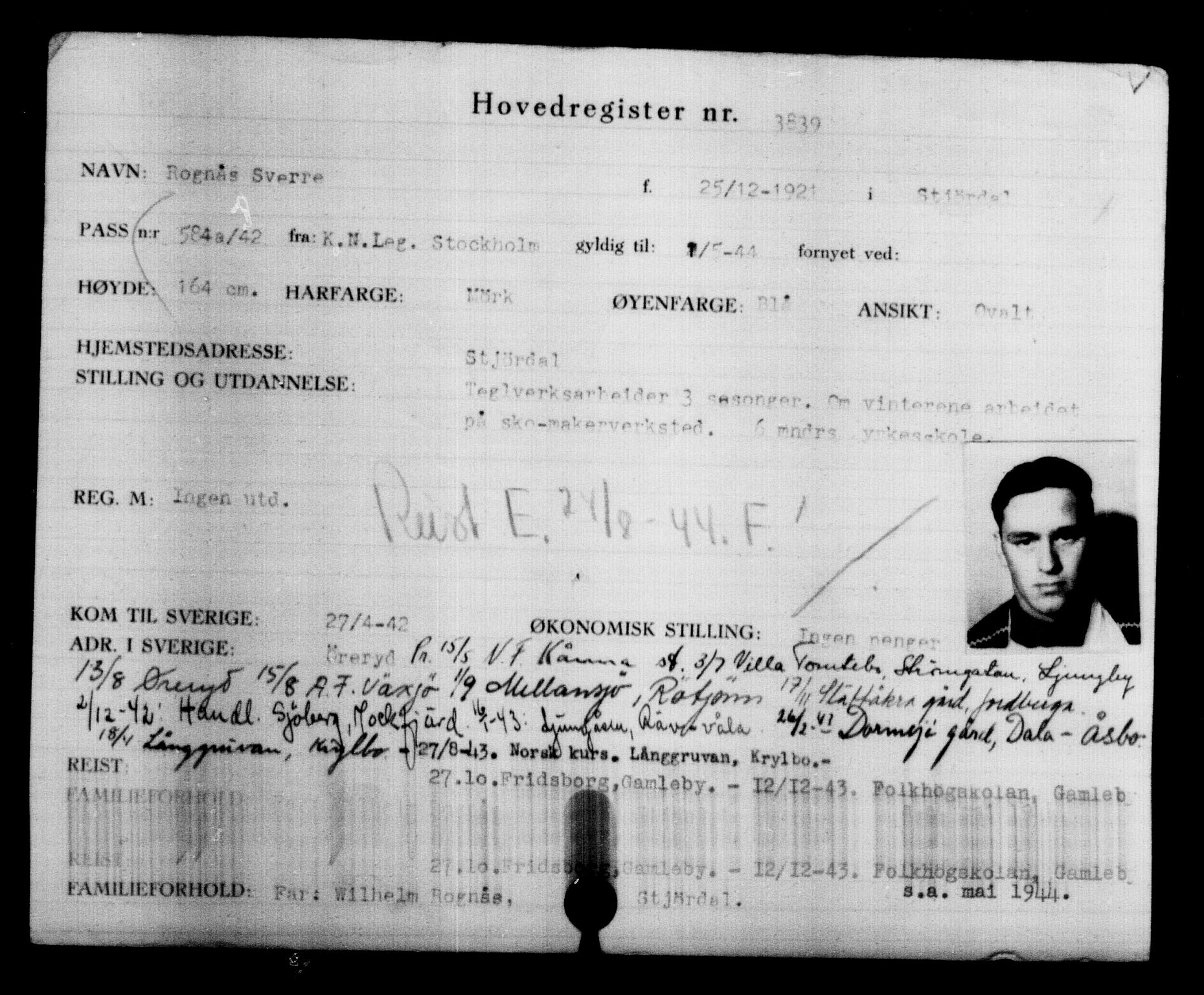 Utenriksstasjonene, Legasjonen i Stockholm, Flyktningkontoret, AV/RA-S-6753/V/Va/L0004: Kjesäterkartoteket, flyktninger med registreringsnr. 3496-6610, 1940-1945, p. 397