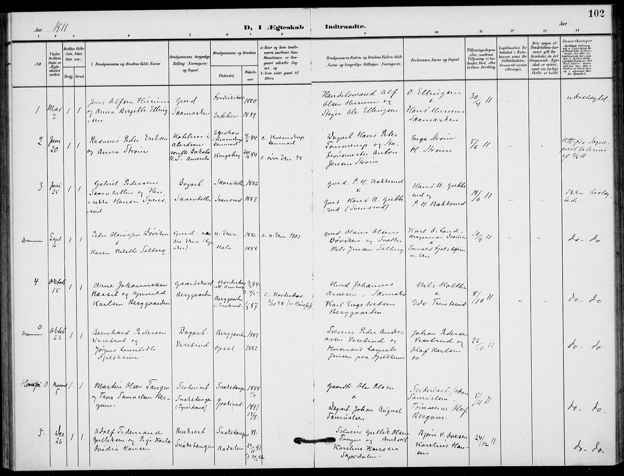 Hole kirkebøker, AV/SAKO-A-228/F/Fb/L0003: Parish register (official) no. II 3, 1906-1916, p. 102