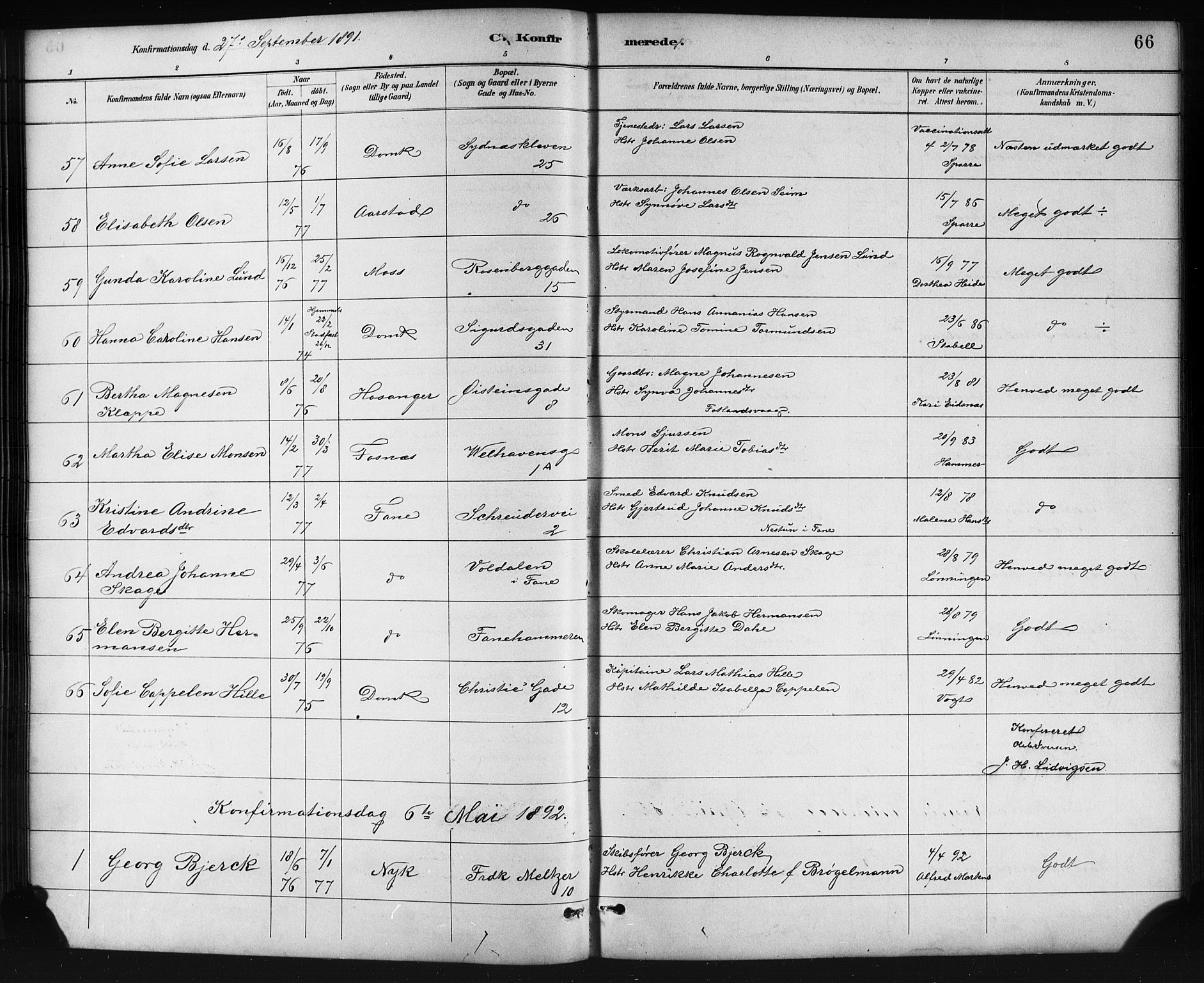 Johanneskirken sokneprestembete, SAB/A-76001/H/Hab: Parish register (copy) no. B 1, 1885-1907, p. 66