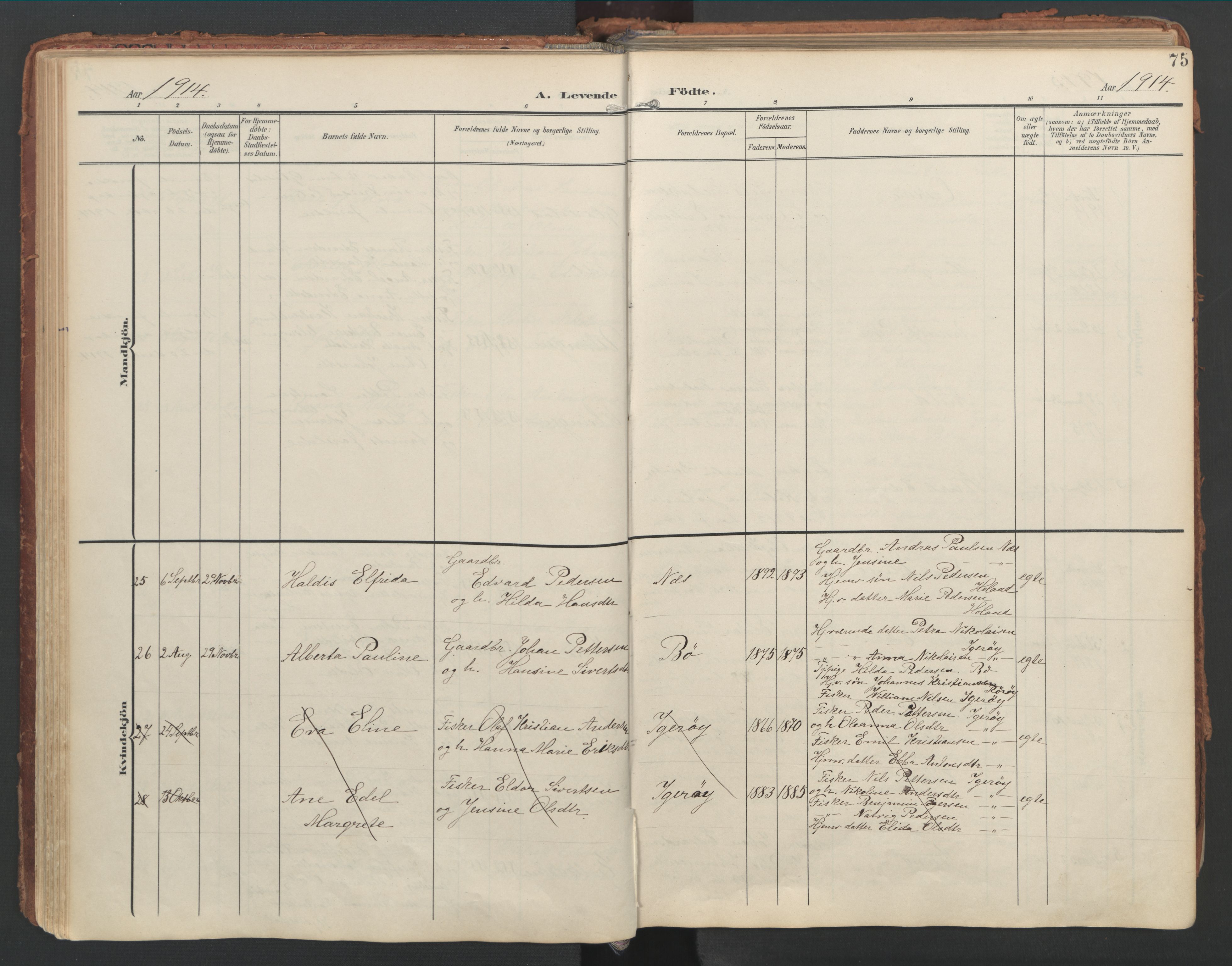 Ministerialprotokoller, klokkerbøker og fødselsregistre - Nordland, AV/SAT-A-1459/816/L0250: Parish register (official) no. 816A16, 1903-1923, p. 75