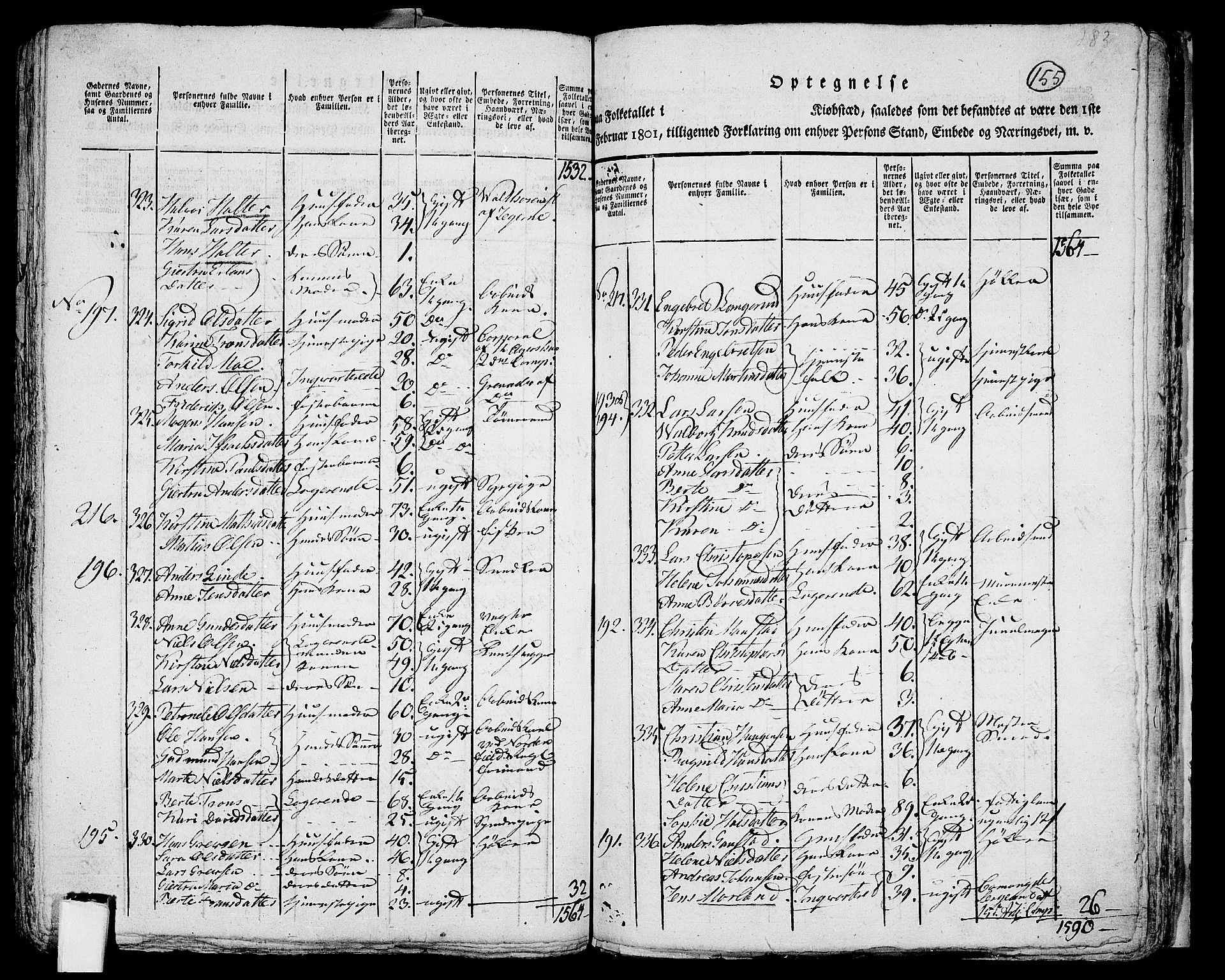 RA, 1801 census for 0301 Kristiania, 1801, p. 154b-155a