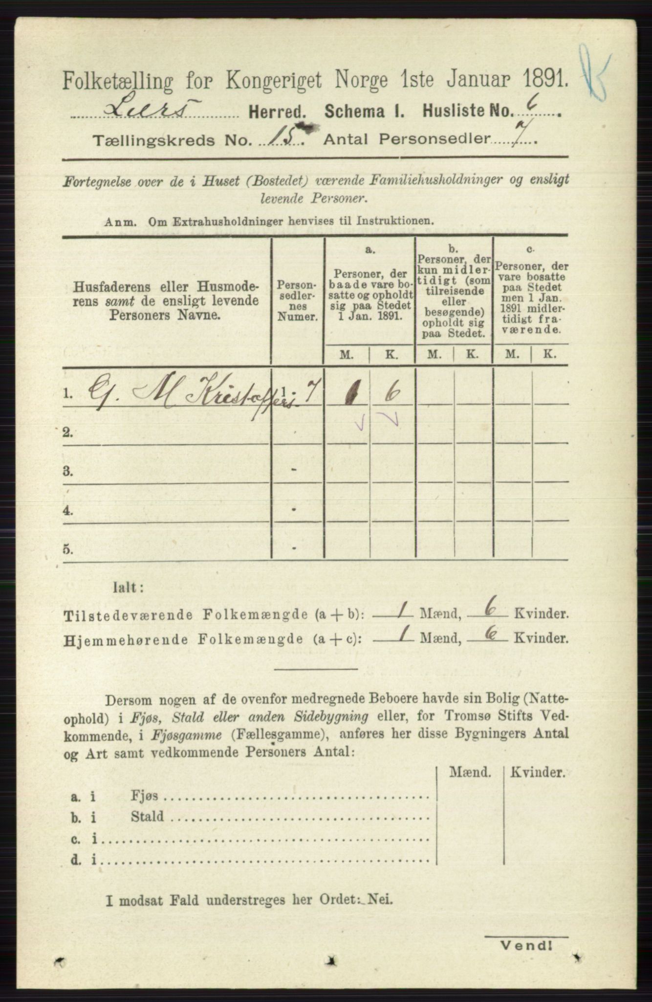 RA, 1891 census for 0626 Lier, 1891, p. 8625