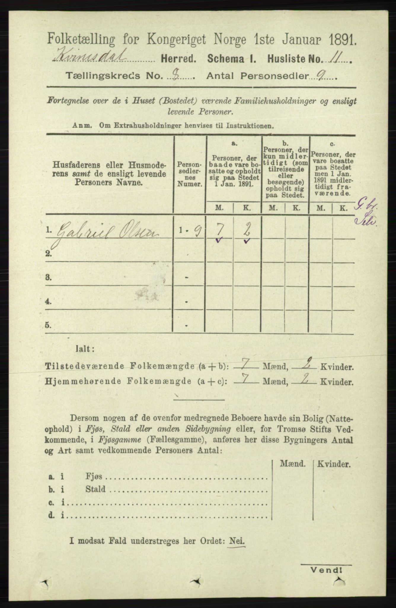 RA, 1891 census for 1037 Kvinesdal, 1891, p. 2702