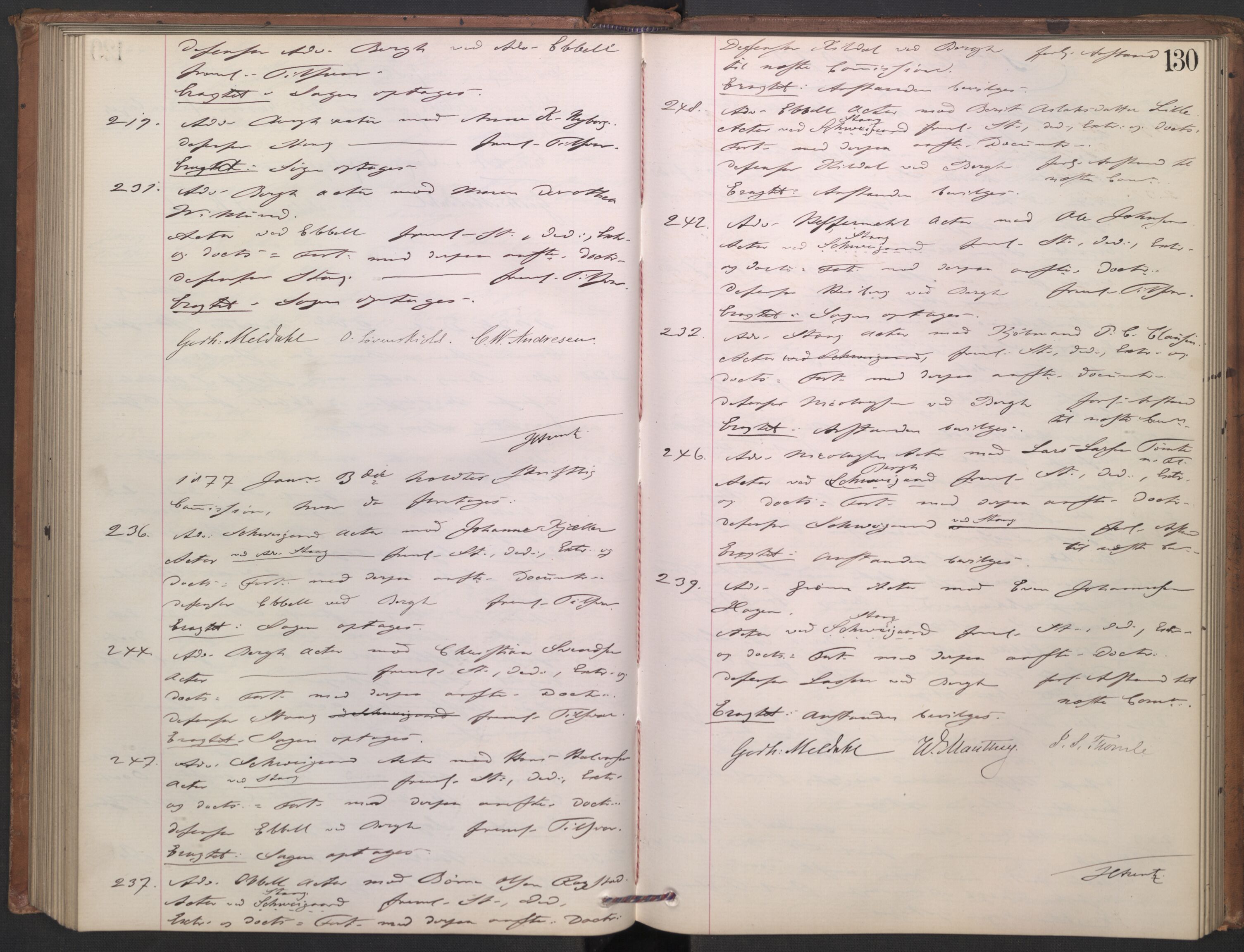 Høyesterett, AV/RA-S-1002/E/Ef/L0013: Protokoll over saker som gikk til skriftlig behandling, 1873-1879, p. 129b-130a