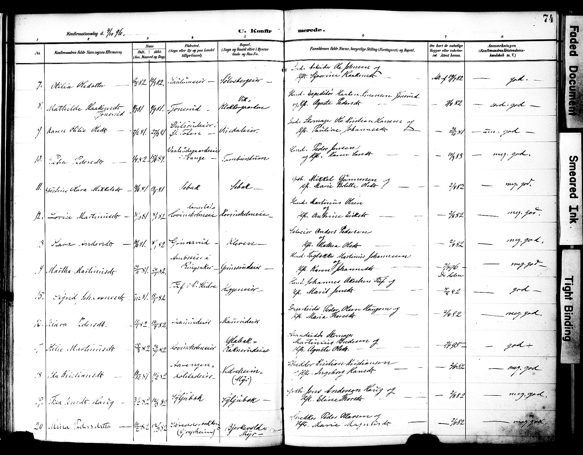 Nes prestekontor, Hedmark, AV/SAH-PREST-020/K/Ka/L0010: Parish register (official) no. 10, 1887-1905, p. 74