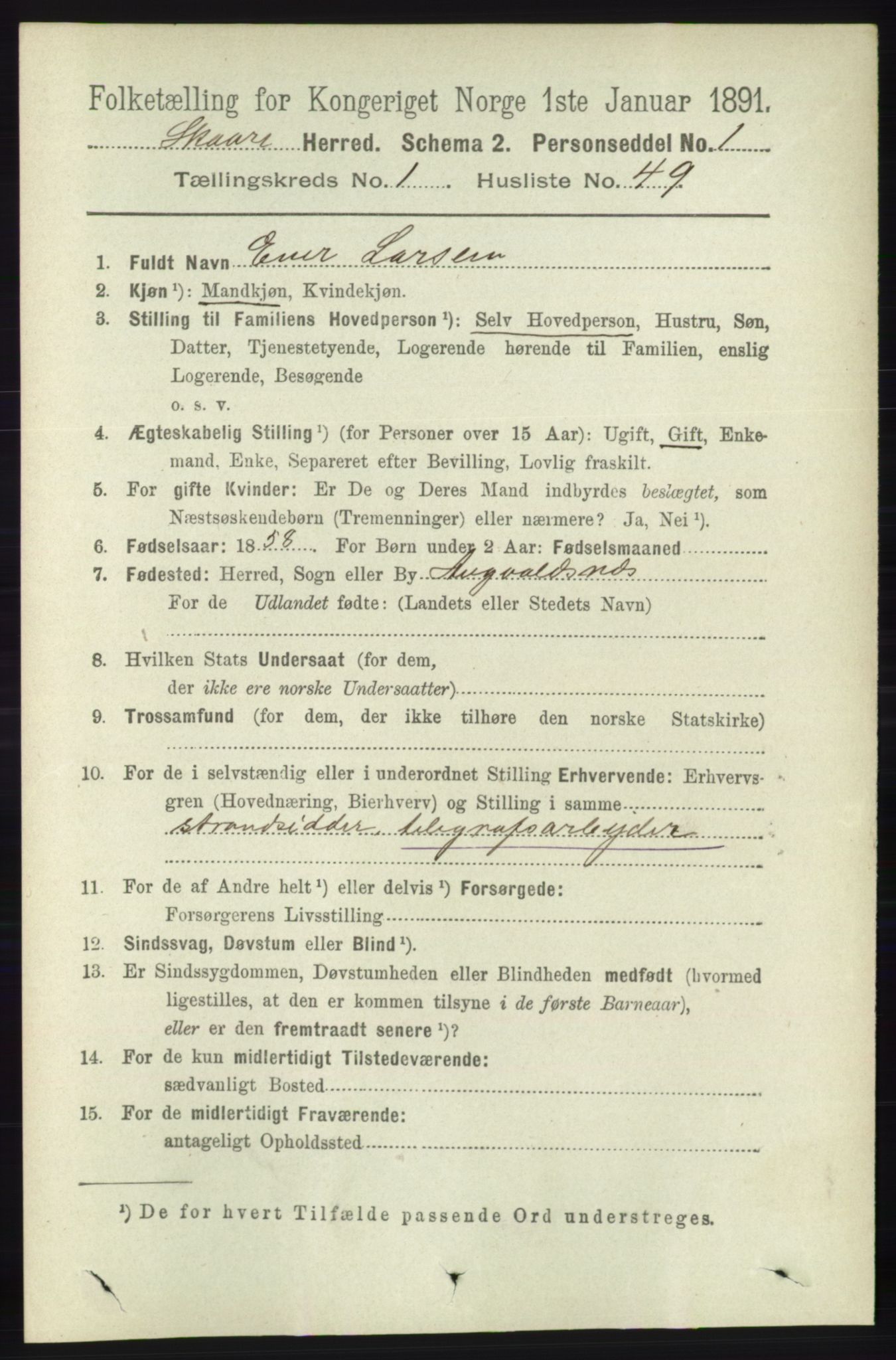 RA, 1891 census for 1153 Skåre, 1891, p. 421