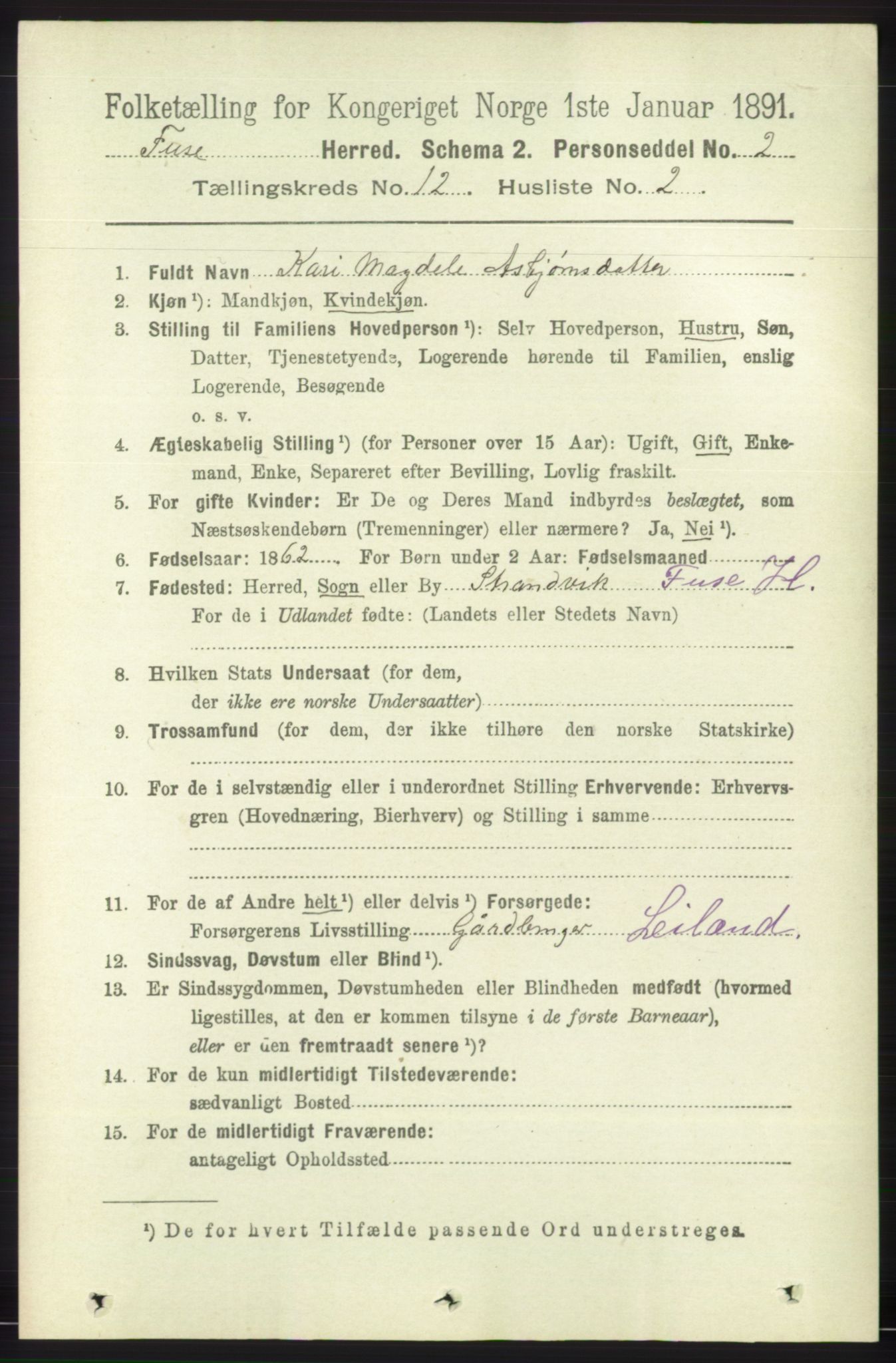 RA, 1891 census for 1241 Fusa, 1891, p. 2378