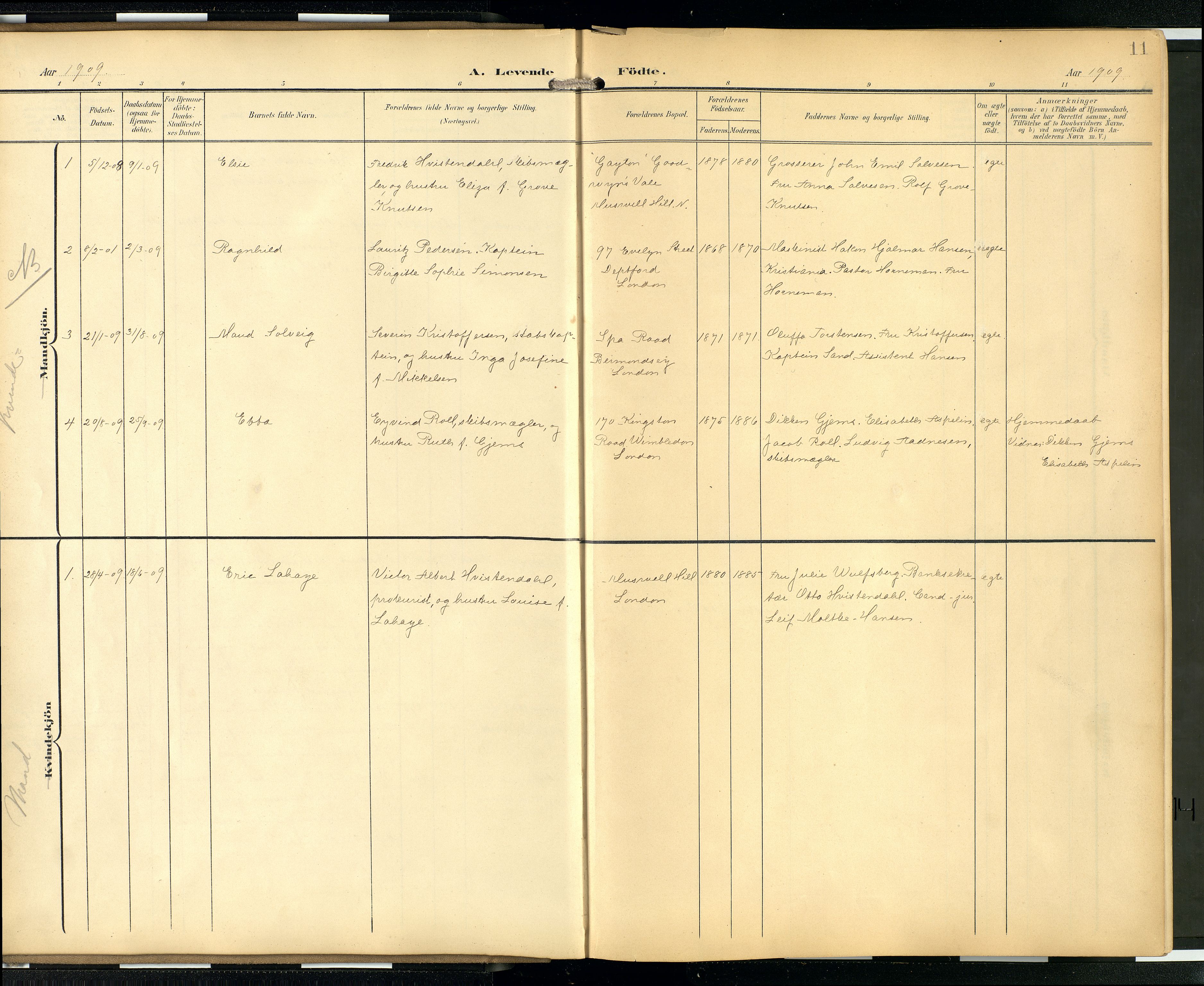  Den norske sjømannsmisjon i utlandet/London m/bistasjoner, SAB/SAB/PA-0103/H/Ha/L0003: Parish register (official) no. A 3, 1903-1934, p. 10b-11a