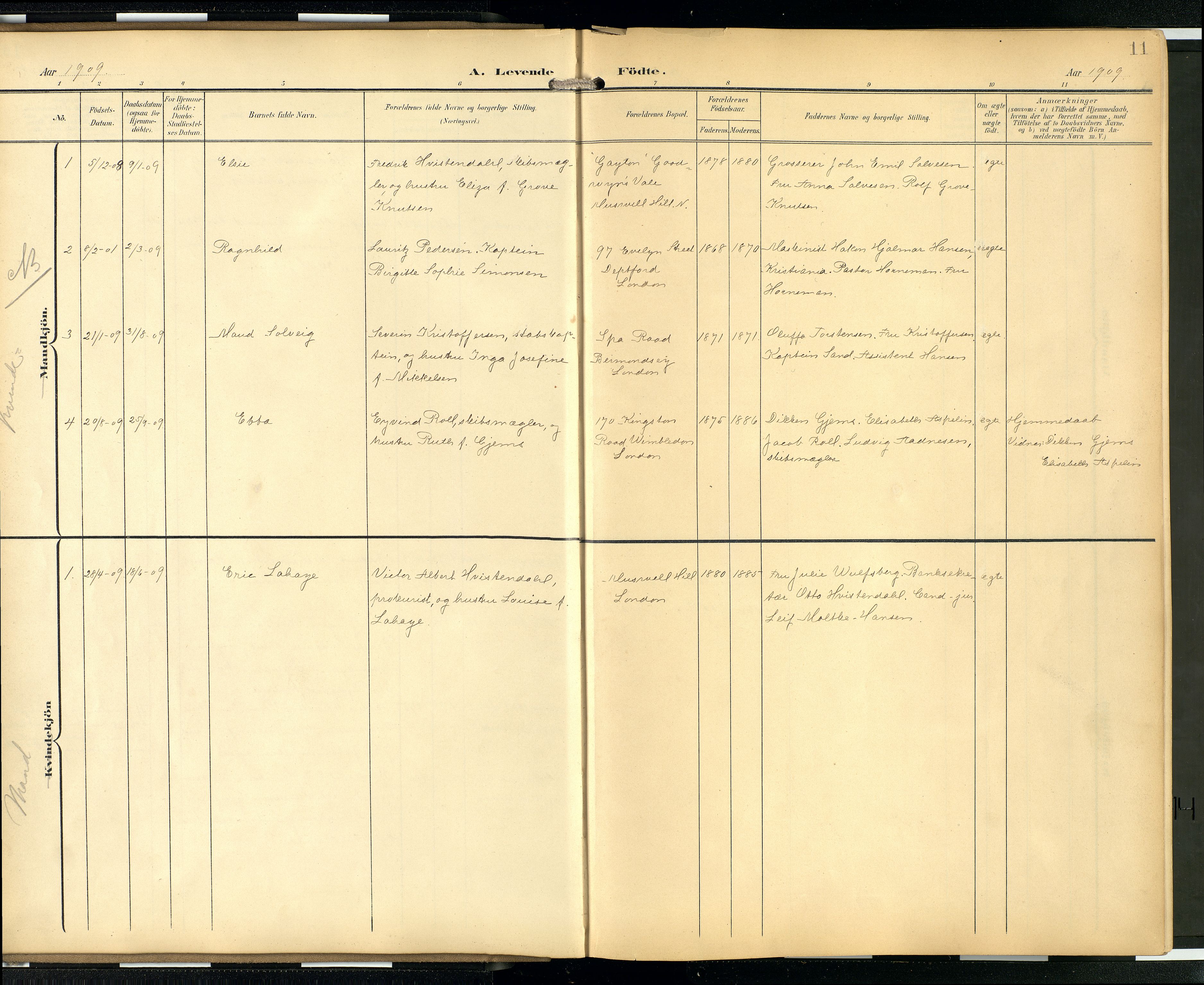 Den norske sjømannsmisjon i utlandet/London m/bistasjoner, AV/SAB-SAB/PA-0103/H/Ha/L0003: Parish register (official) no. A 3, 1903-1934, p. 10b-11a