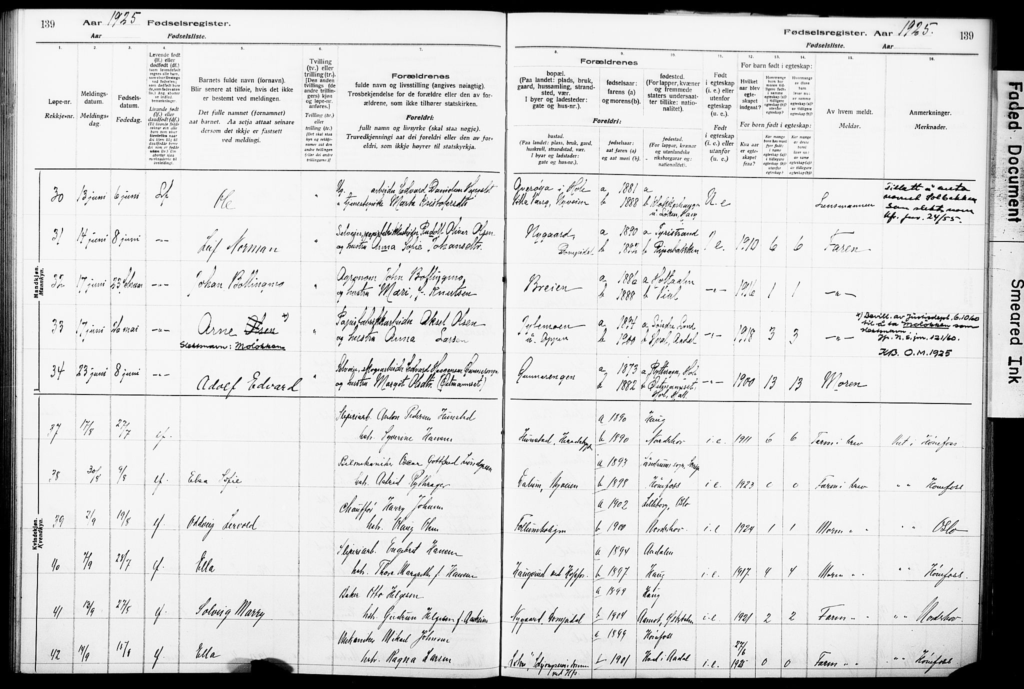 Norderhov kirkebøker, SAKO/A-237/J/Ja/L0001: Birth register no. 1, 1916-1930, p. 139