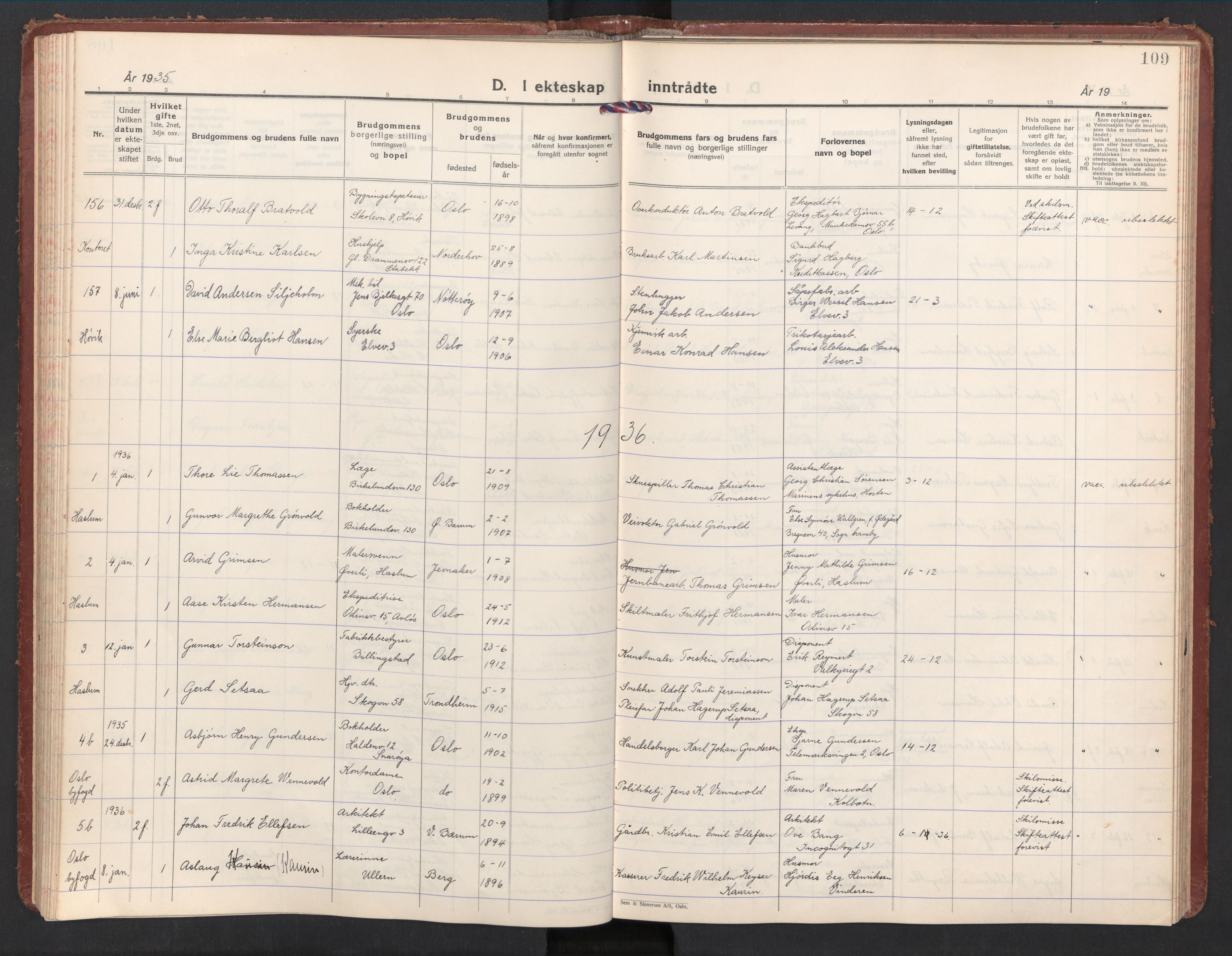 Østre Bærum prestekontor Kirkebøker, AV/SAO-A-10887/F/Fa/L0004: Parish register (official) no. 4, 1929-1940, p. 109