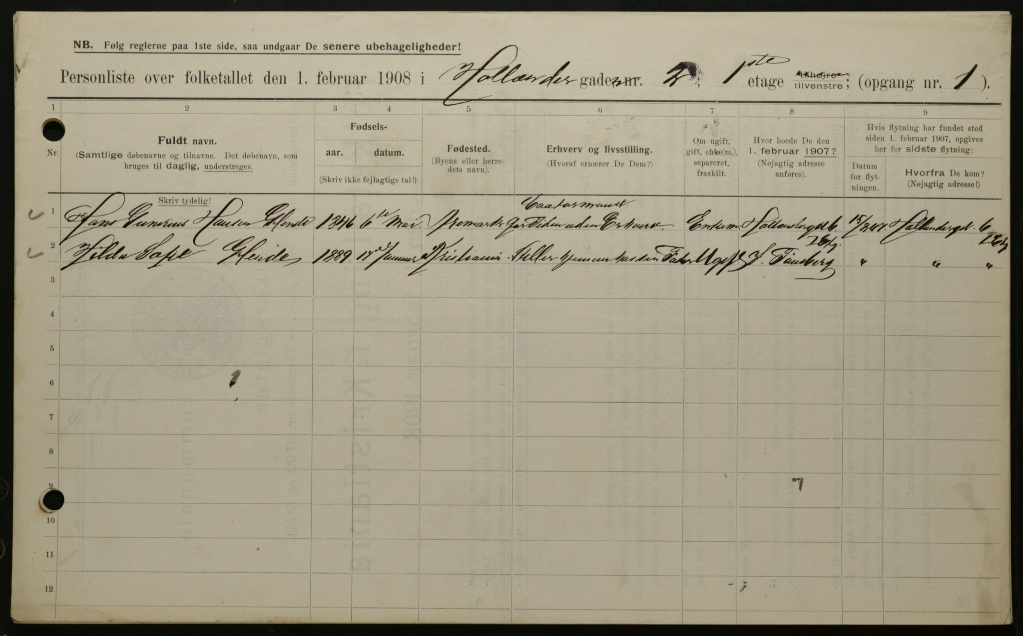 OBA, Municipal Census 1908 for Kristiania, 1908, p. 36538