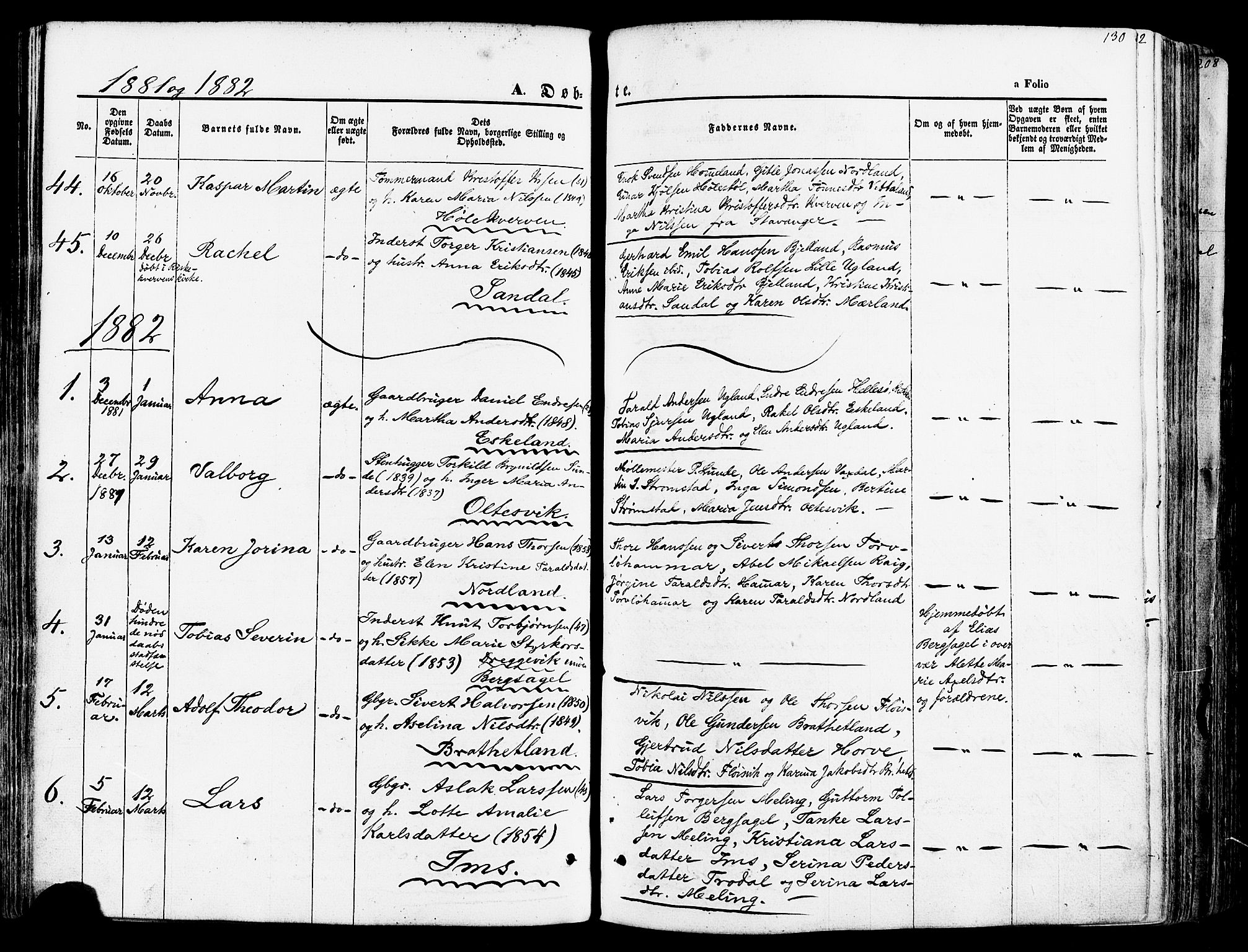 Høgsfjord sokneprestkontor, SAST/A-101624/H/Ha/Haa/L0002: Parish register (official) no. A 2, 1855-1885, p. 130