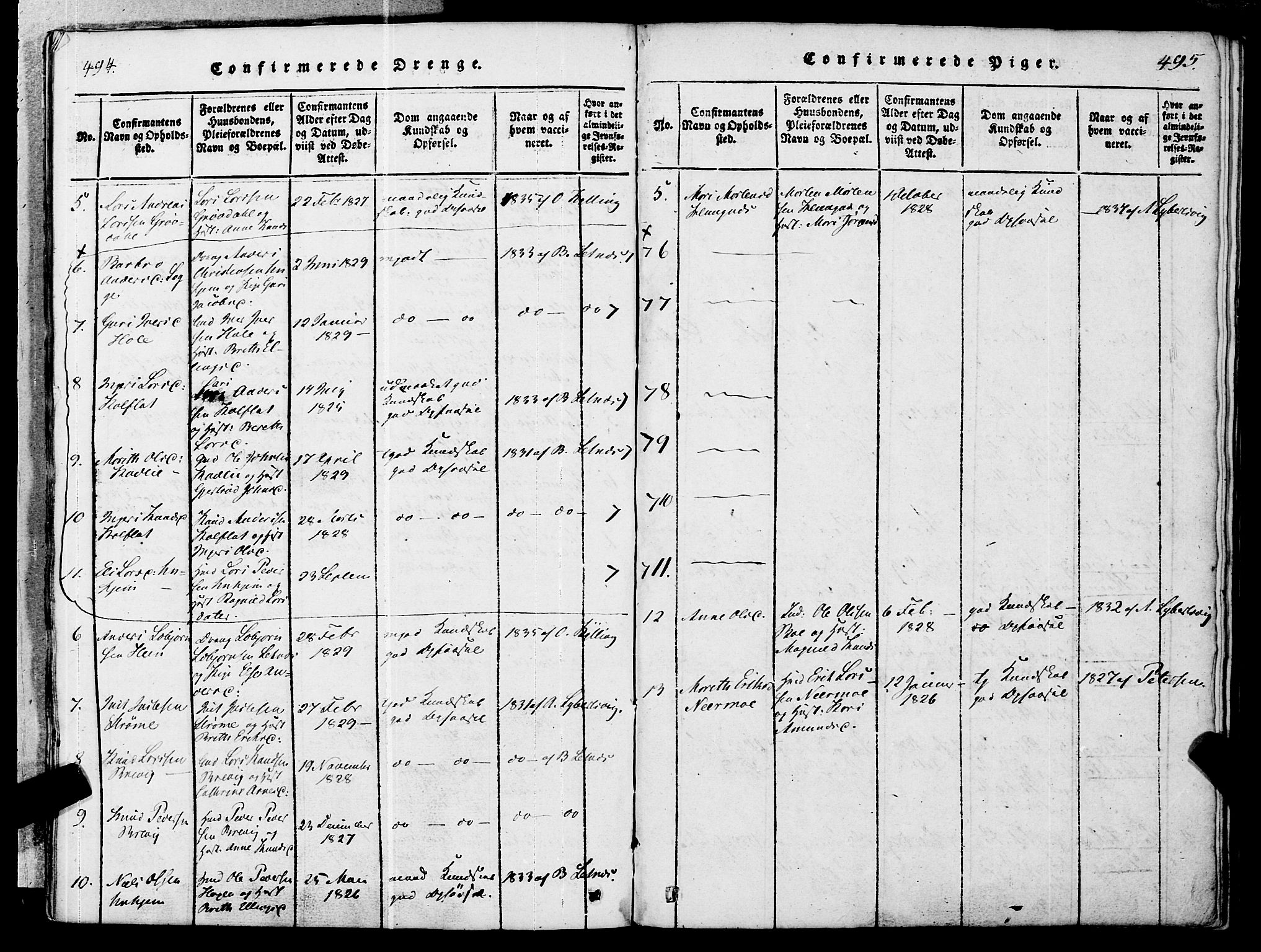 Ministerialprotokoller, klokkerbøker og fødselsregistre - Møre og Romsdal, SAT/A-1454/545/L0585: Parish register (official) no. 545A01, 1818-1853, p. 494-495