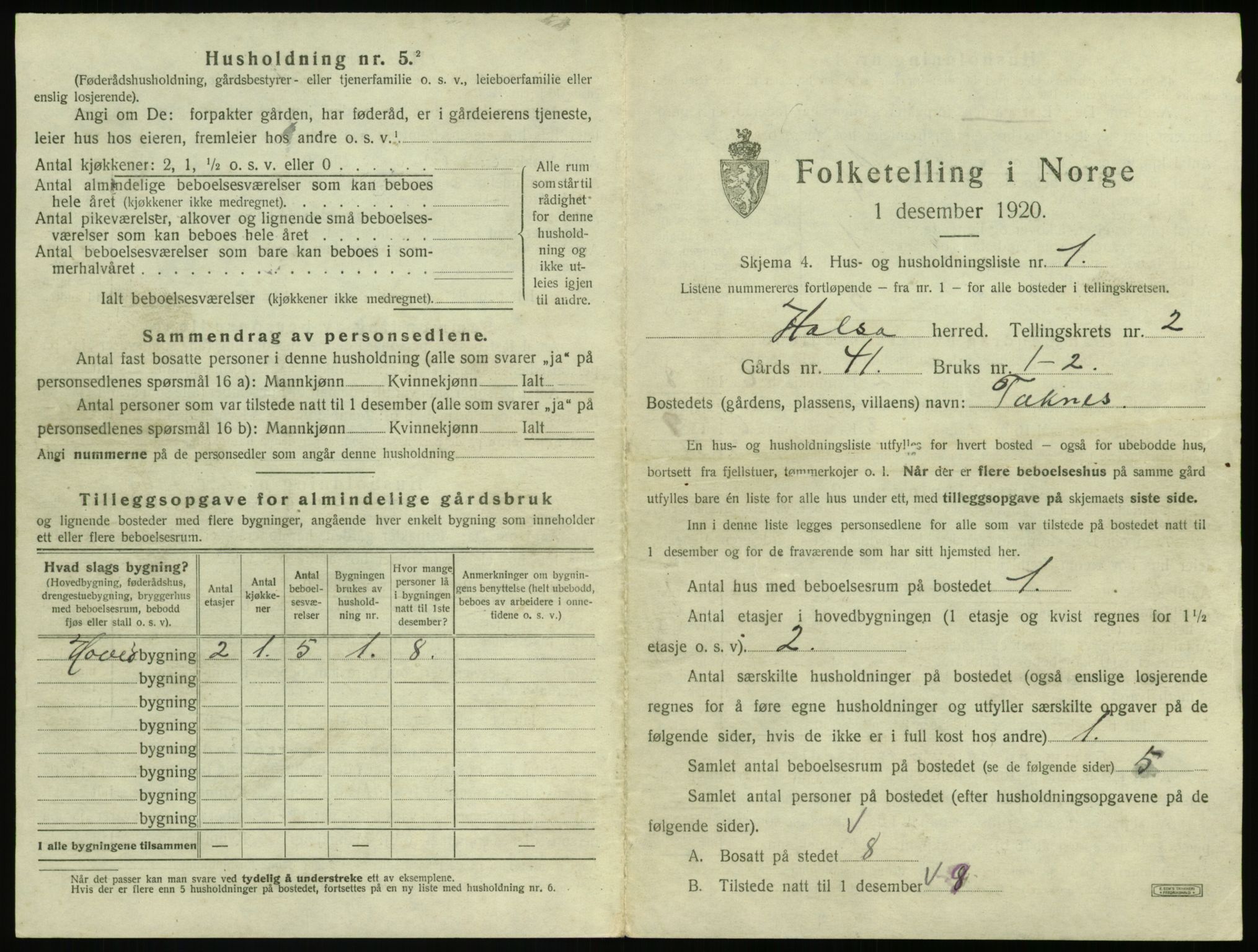 SAT, 1920 census for Halsa, 1920, p. 106