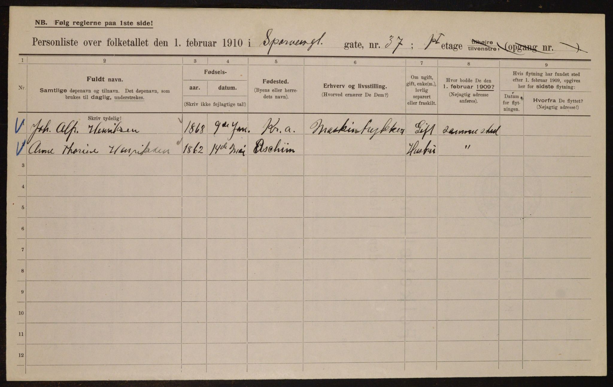 OBA, Municipal Census 1910 for Kristiania, 1910, p. 95740