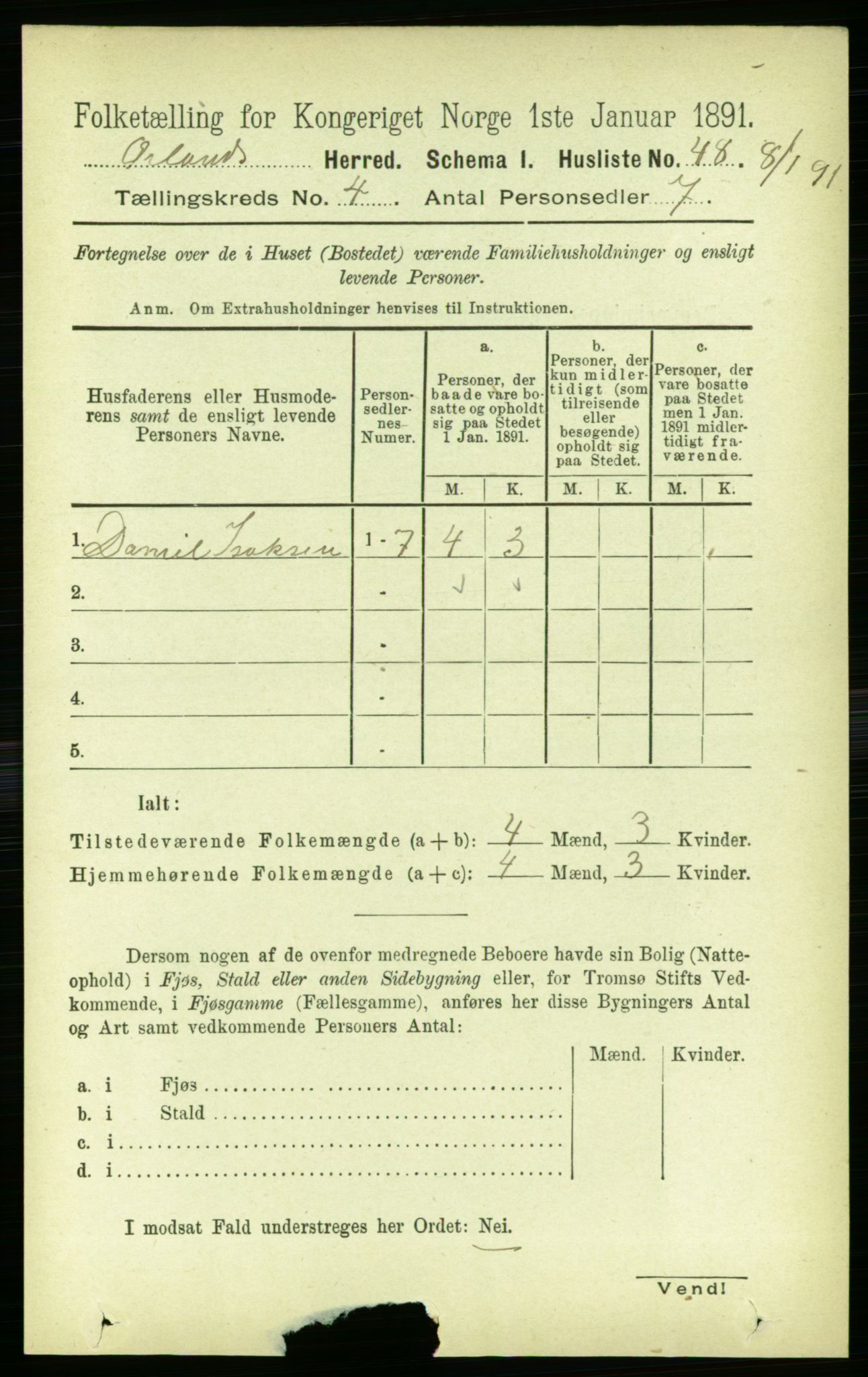 RA, 1891 census for 1621 Ørland, 1891, p. 1304