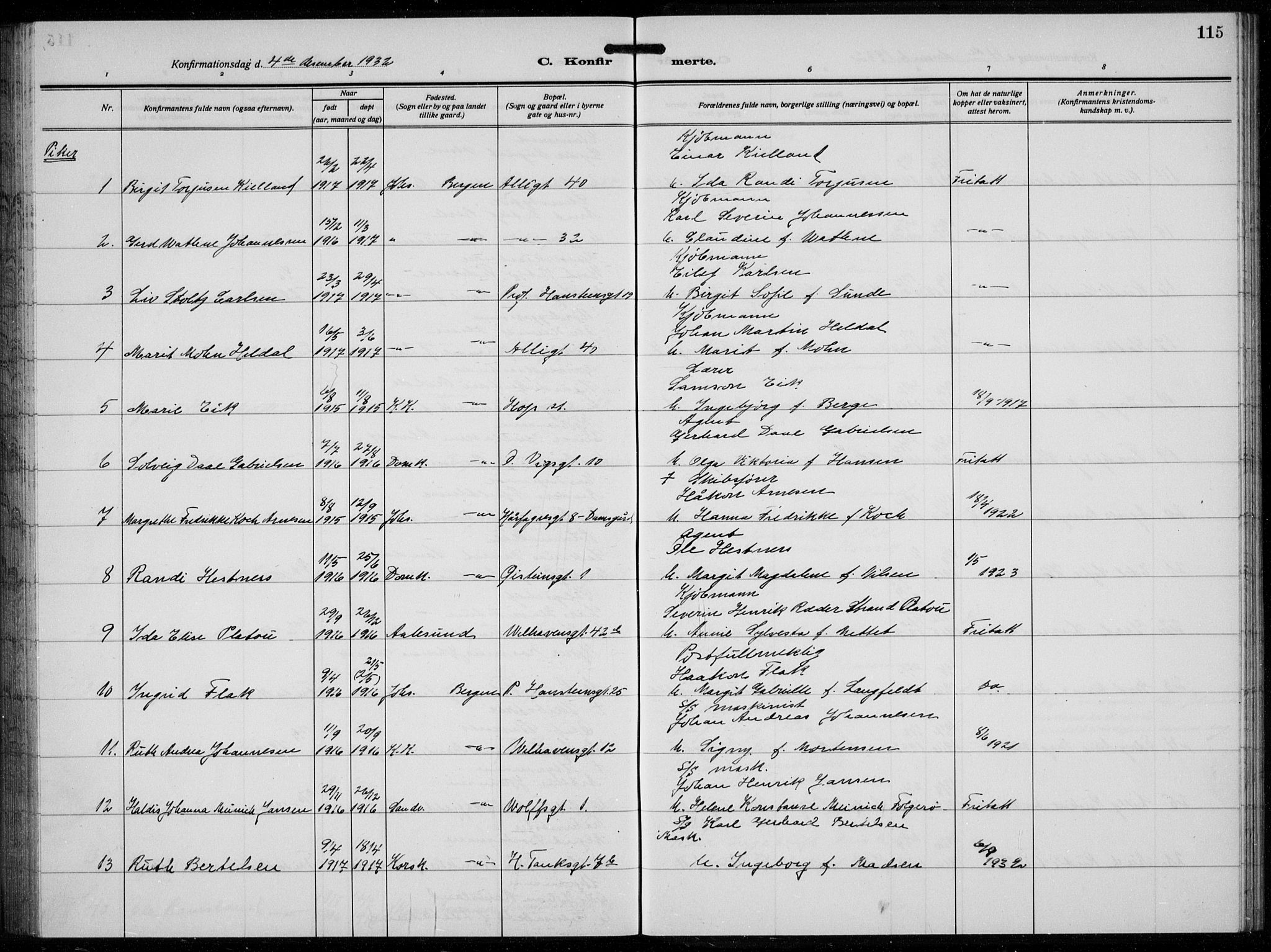 Johanneskirken sokneprestembete, AV/SAB-A-76001/H/Hab: Parish register (copy) no. B  3, 1925-1935, p. 114b-115a