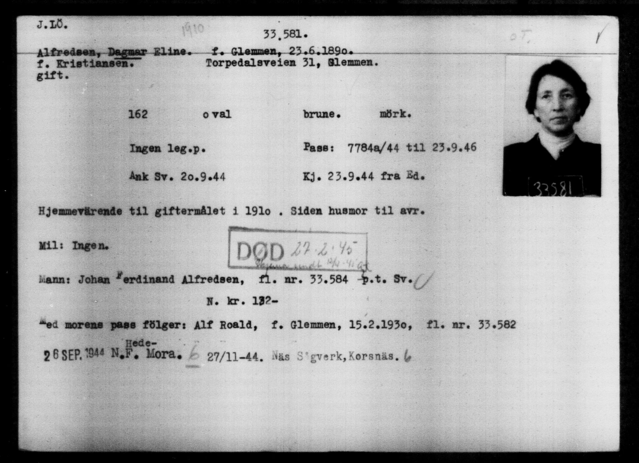 Utenriksstasjonene, Legasjonen i Stockholm, Flyktningkontoret, AV/RA-S-6753/V/Va/L0013: Kjesäterkartoteket, flyktninger med registreringsnr. 31500-34731, 1940-1945, p. 2197