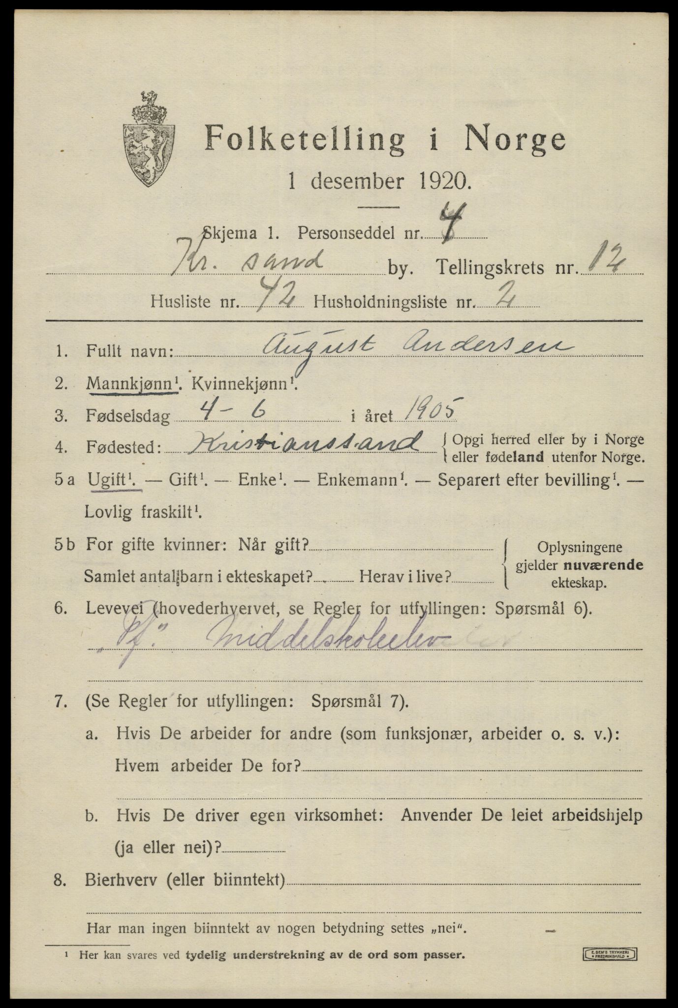 SAK, 1920 census for Kristiansand, 1920, p. 26771