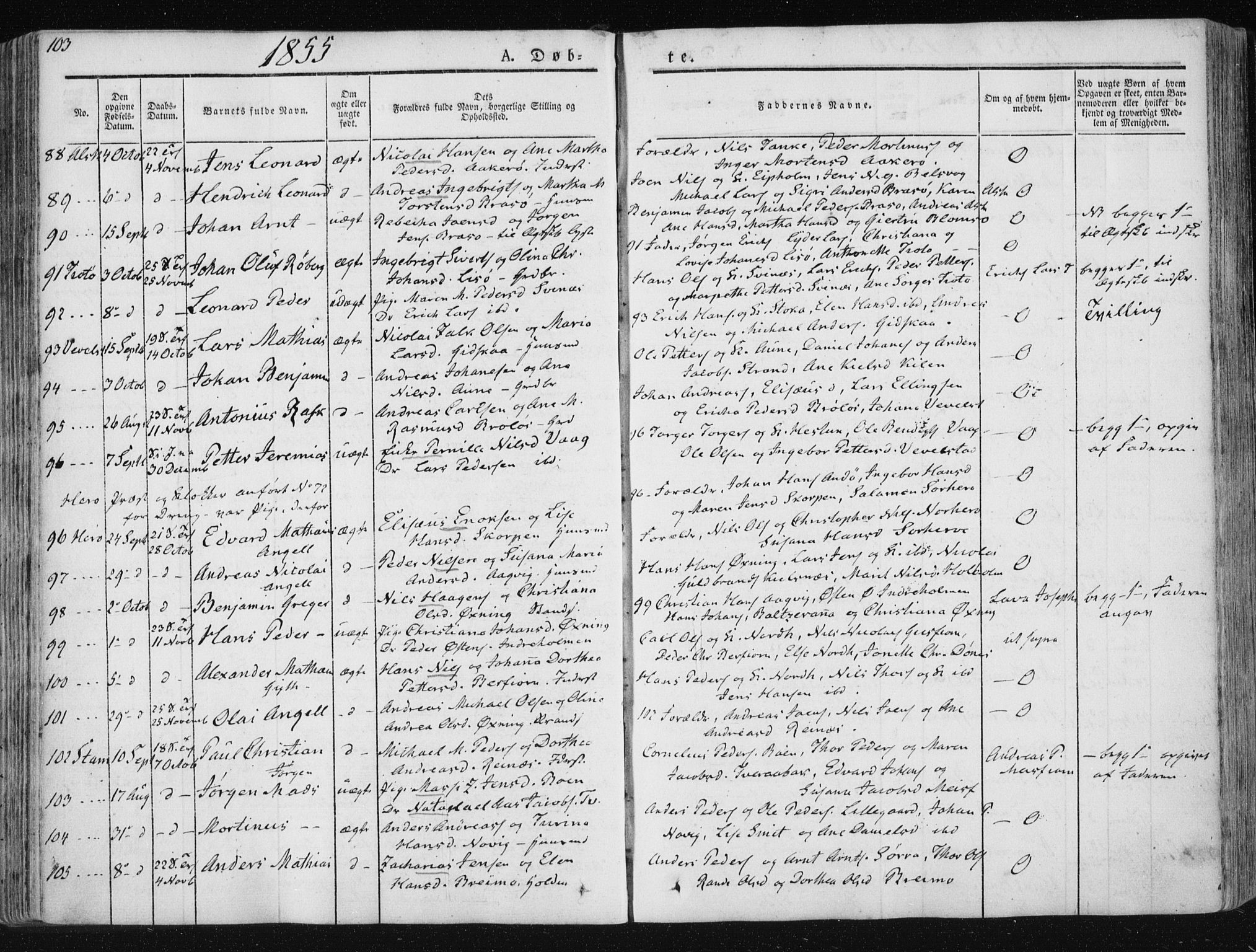 Ministerialprotokoller, klokkerbøker og fødselsregistre - Nordland, AV/SAT-A-1459/830/L0446: Parish register (official) no. 830A10, 1831-1865, p. 103