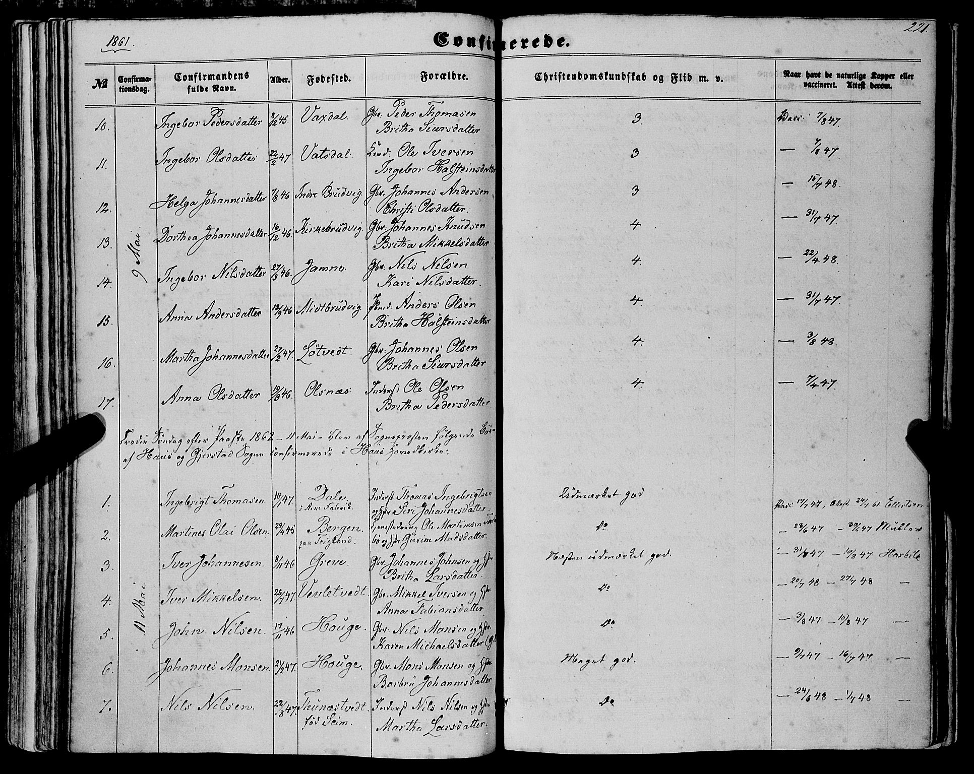 Haus sokneprestembete, AV/SAB-A-75601/H/Haa: Parish register (official) no. A 17, 1858-1870, p. 221