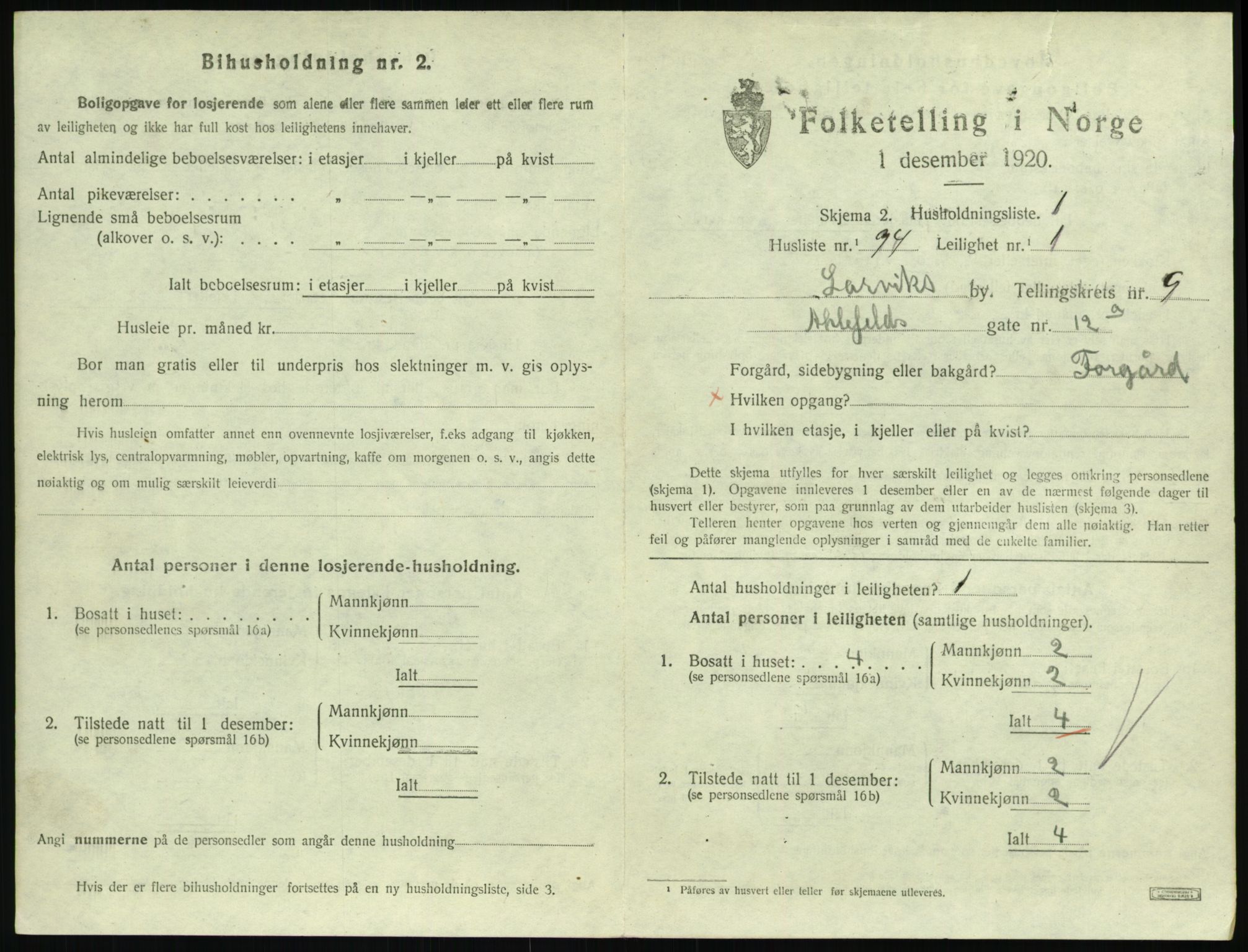 SAKO, 1920 census for Larvik, 1920, p. 7288