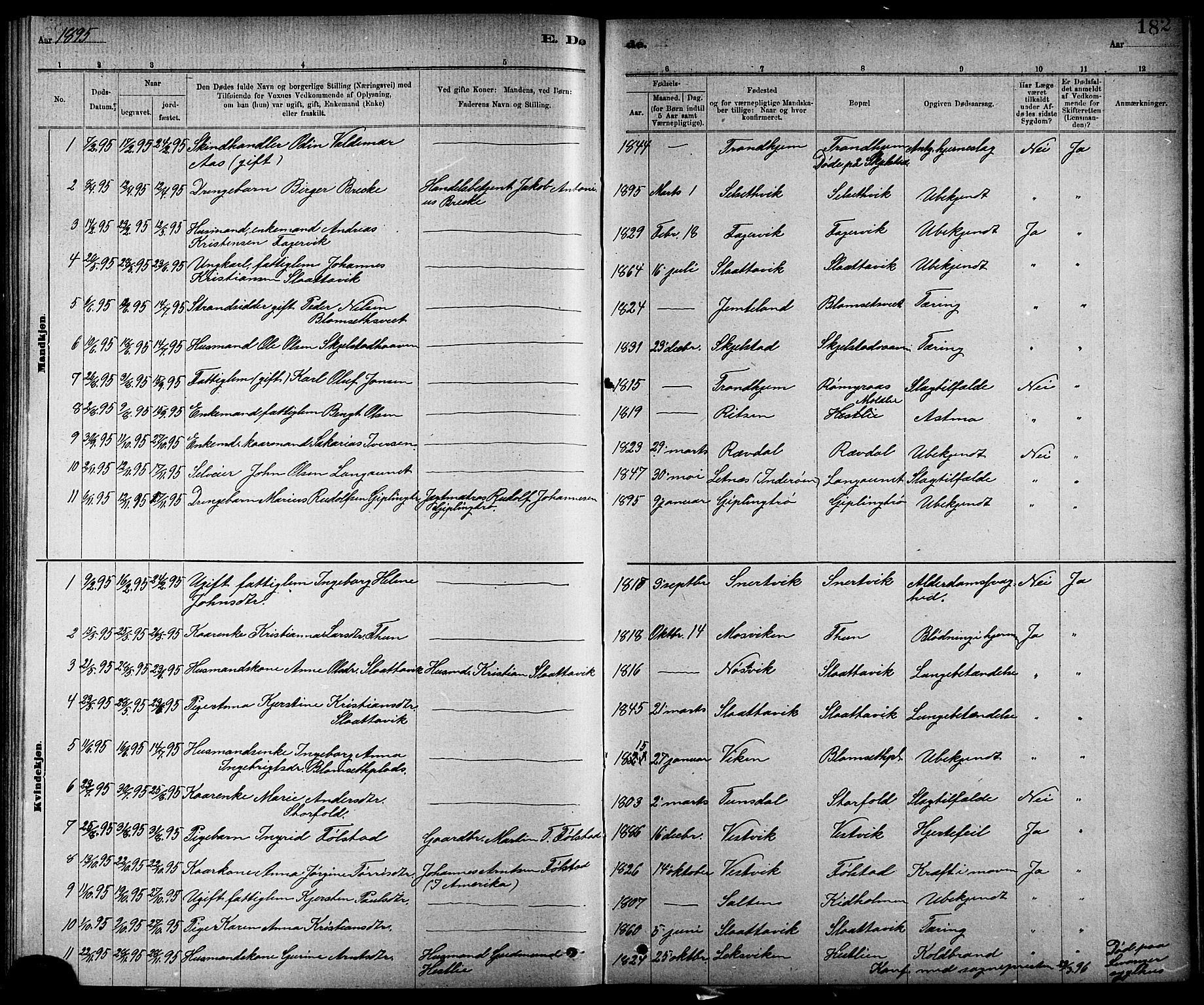 Ministerialprotokoller, klokkerbøker og fødselsregistre - Nord-Trøndelag, AV/SAT-A-1458/744/L0423: Parish register (copy) no. 744C02, 1886-1905, p. 182