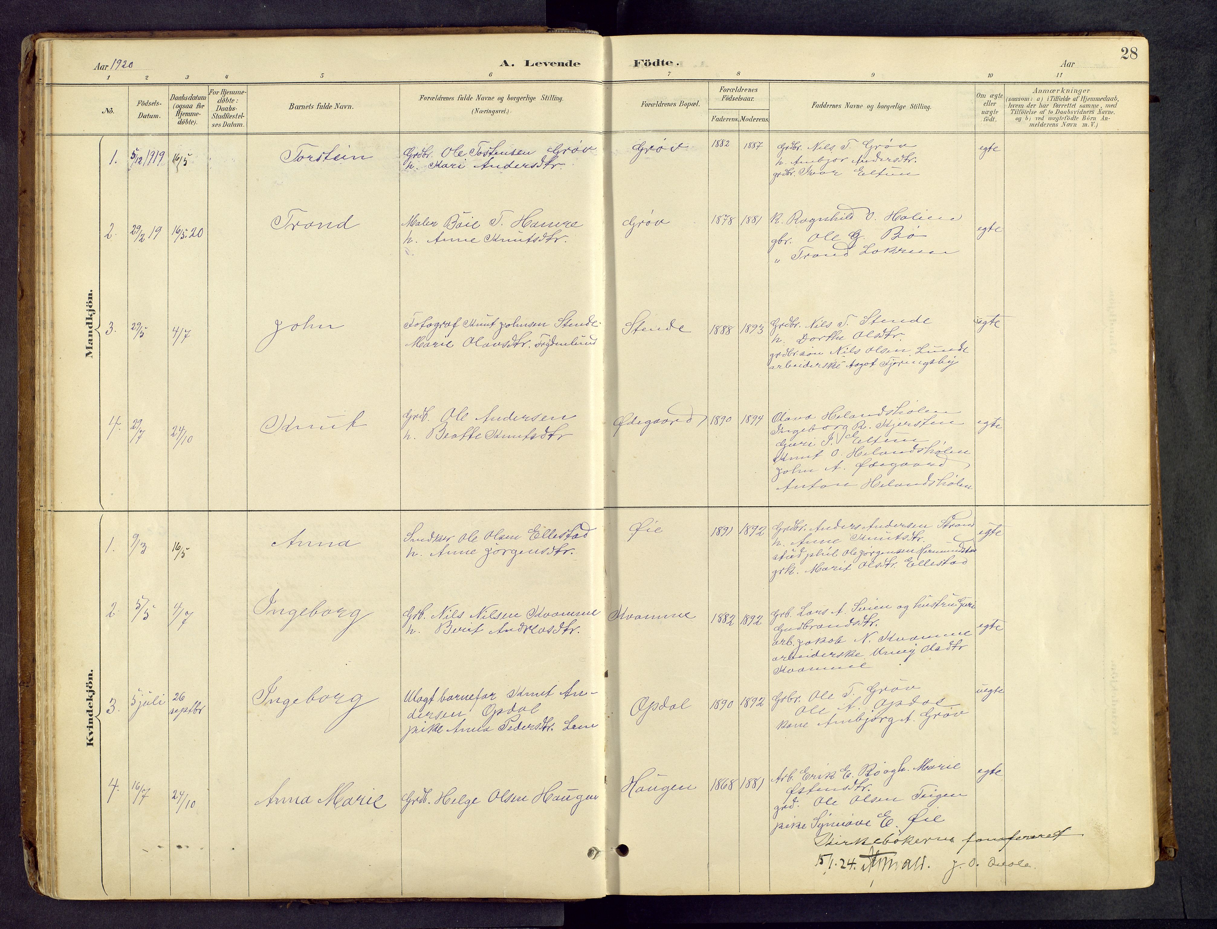 Vang prestekontor, Valdres, SAH/PREST-140/H/Hb/L0005: Parish register (copy) no. 5, 1889-1945, p. 28