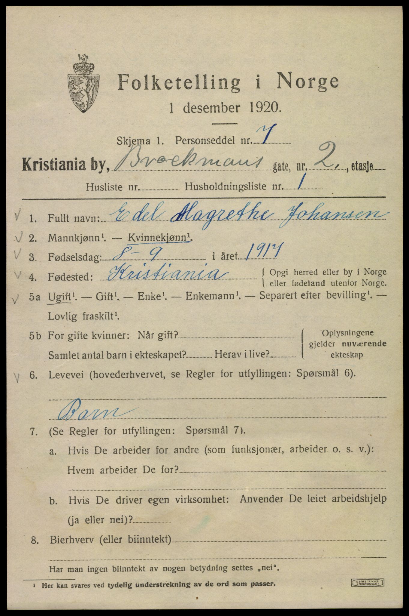 SAO, 1920 census for Kristiania, 1920, p. 174351