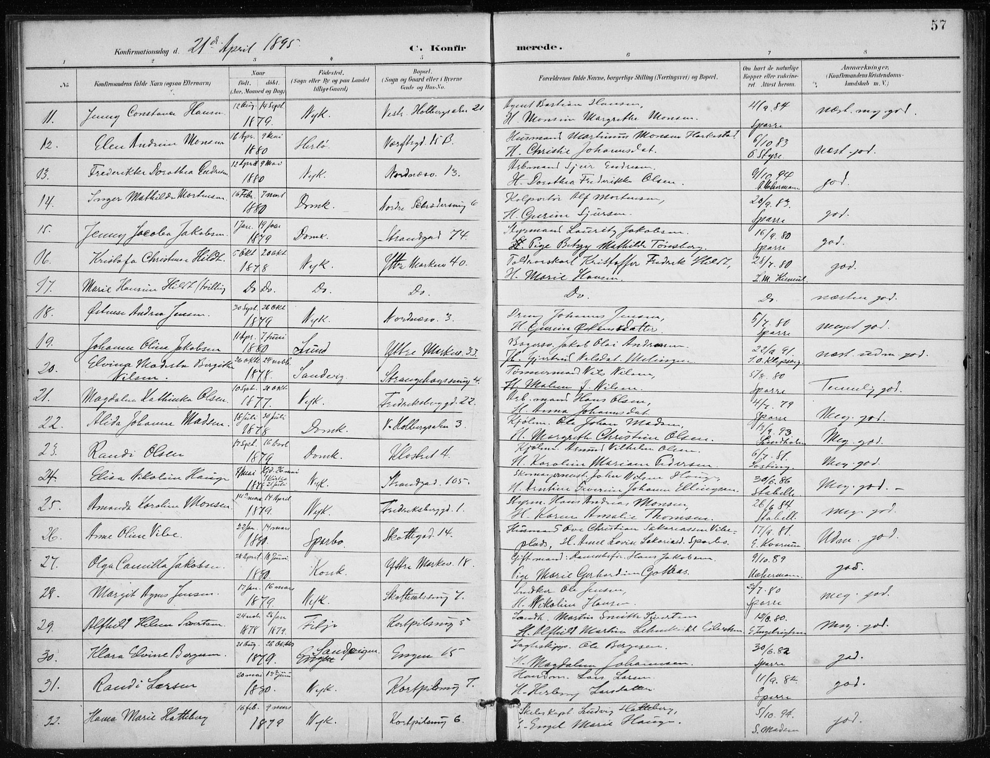 Nykirken Sokneprestembete, AV/SAB-A-77101/H/Haa/L0028: Parish register (official) no. C 7, 1887-1913, p. 57