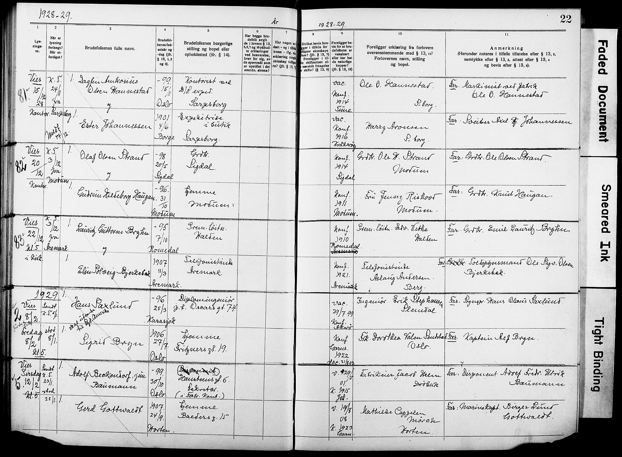 Garnisonsmenigheten Kirkebøker, SAO/A-10846/H/Ha/L0010: Banns register no. I 10, 1922-1932, p. 22