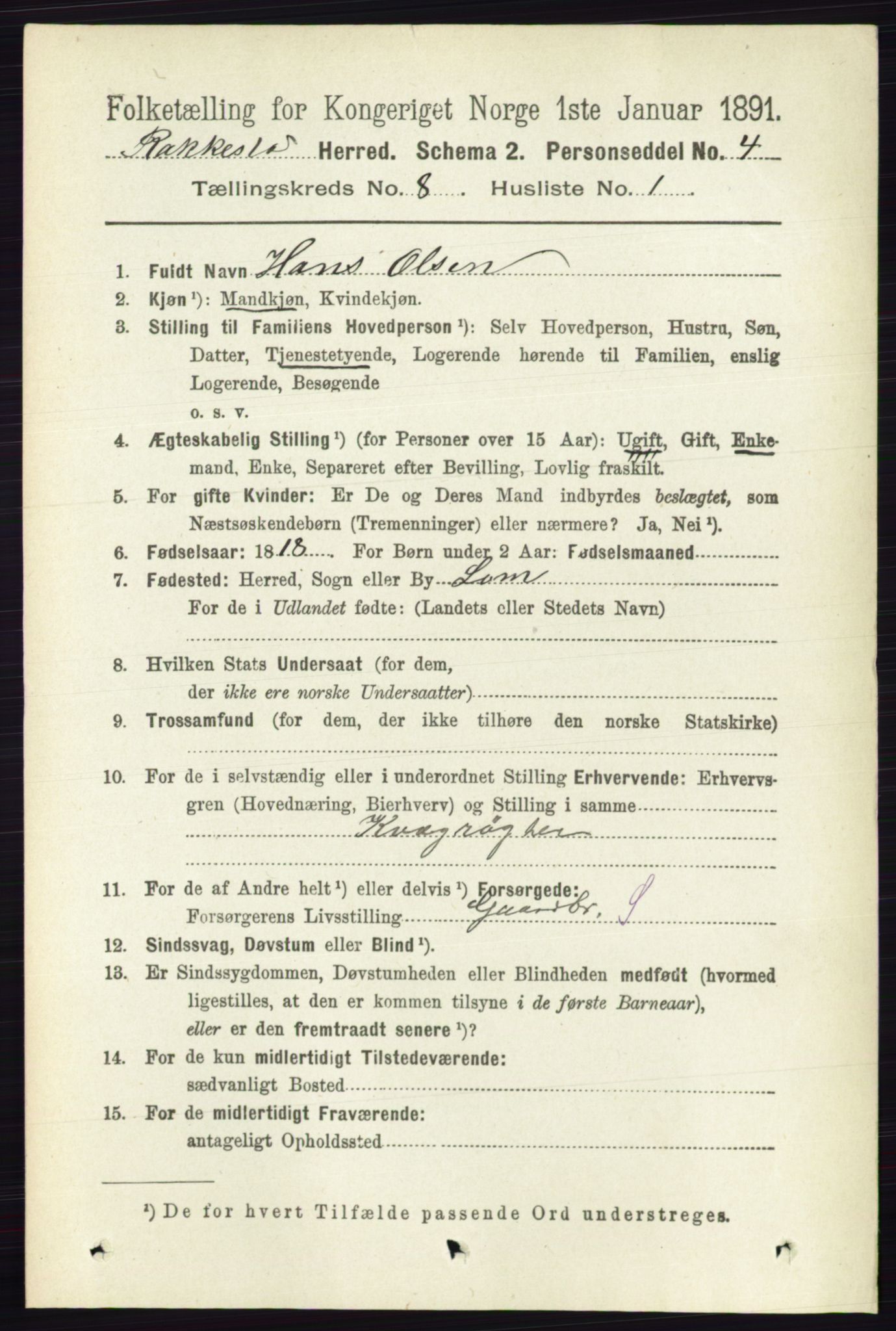 RA, 1891 census for 0128 Rakkestad, 1891, p. 3631