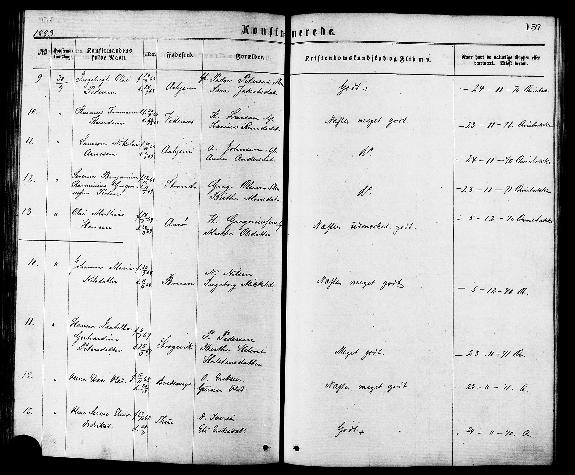 Ministerialprotokoller, klokkerbøker og fødselsregistre - Møre og Romsdal, AV/SAT-A-1454/501/L0007: Parish register (official) no. 501A07, 1868-1884, p. 157