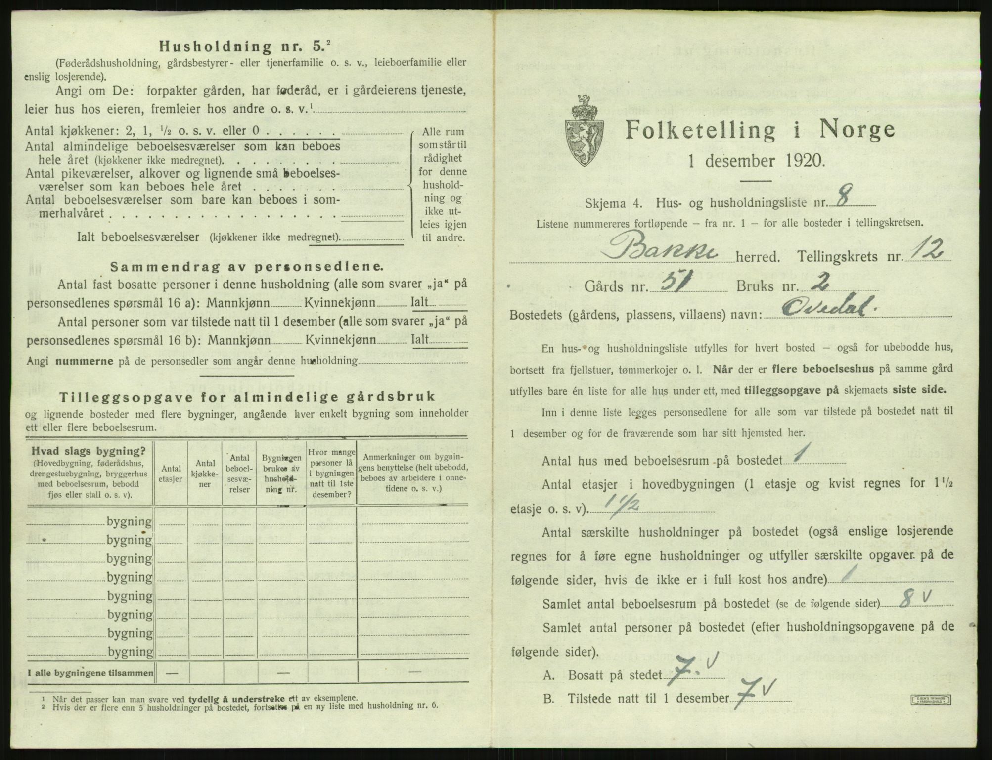 SAK, 1920 census for Bakke, 1920, p. 586