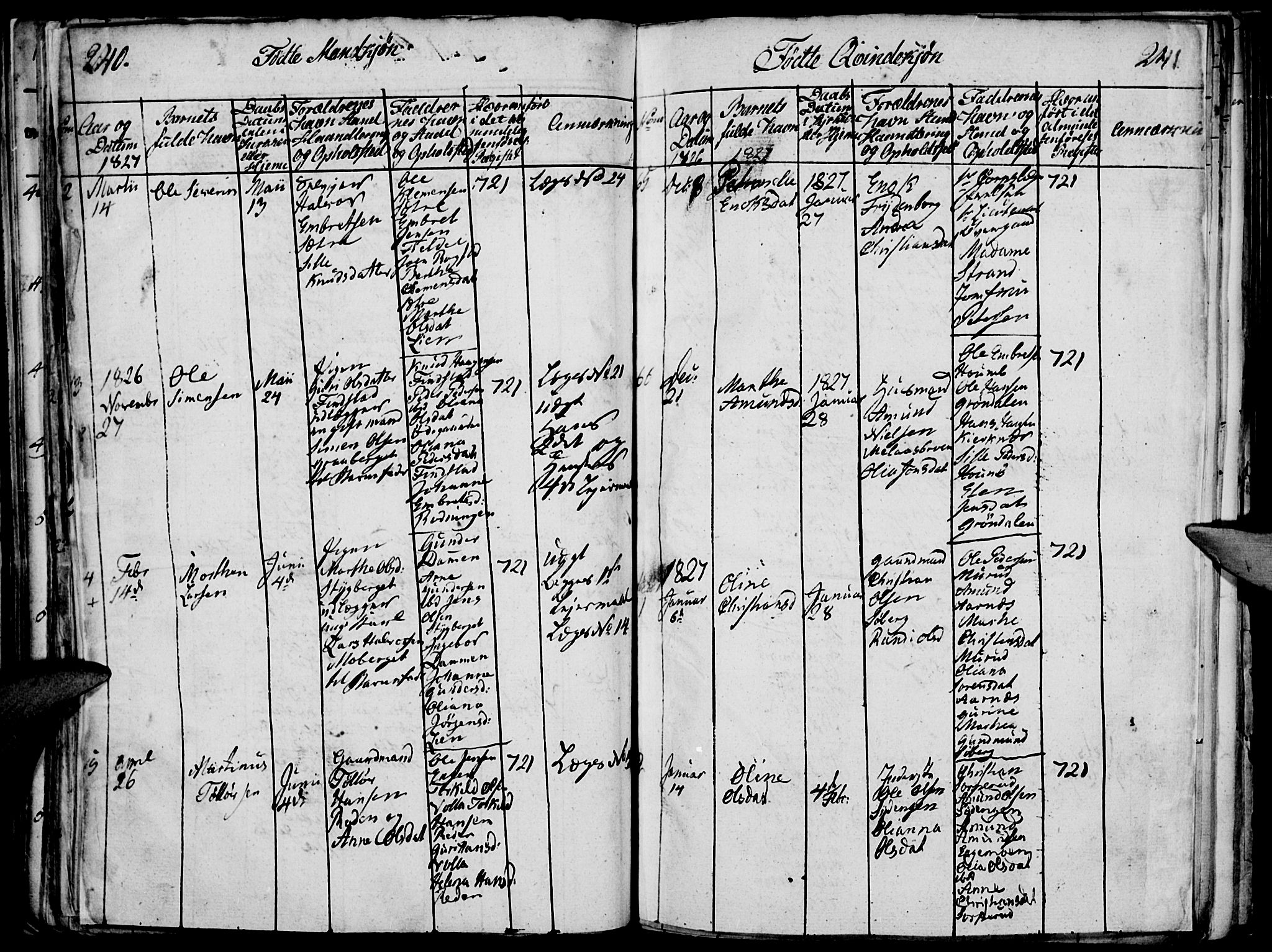 Elverum prestekontor, AV/SAH-PREST-044/H/Ha/Haa/L0007: Parish register (official) no. 7, 1815-1830, p. 240-241