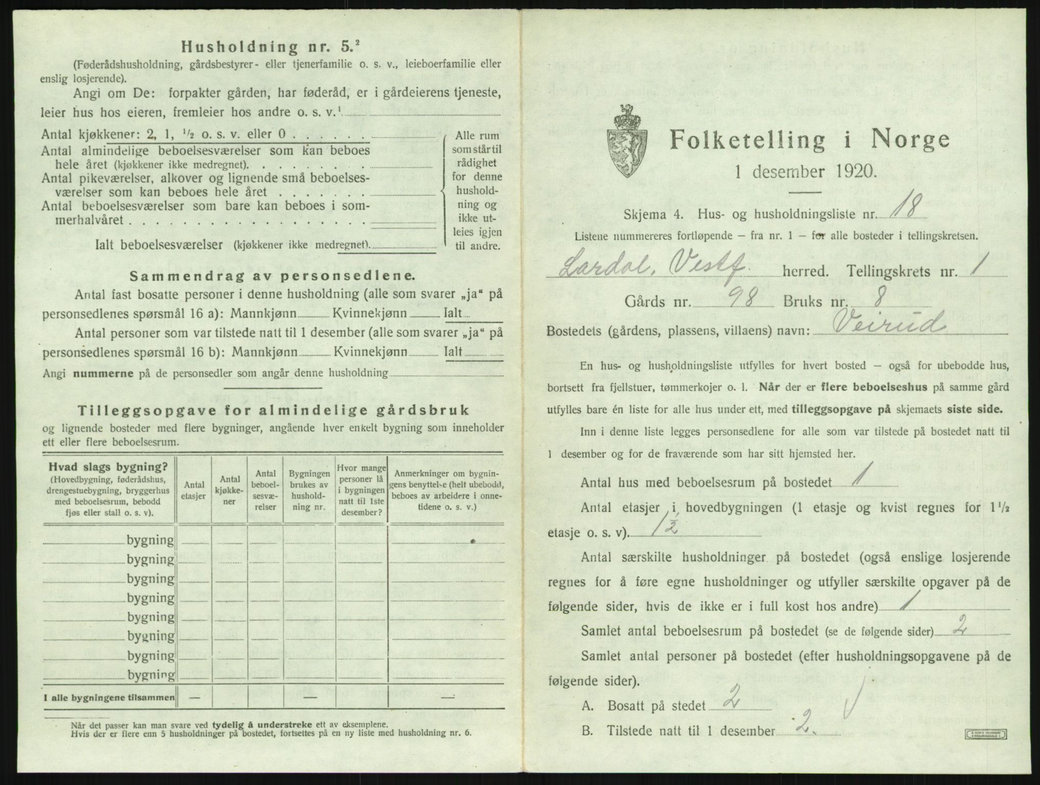 SAKO, 1920 census for Lardal, 1920, p. 73