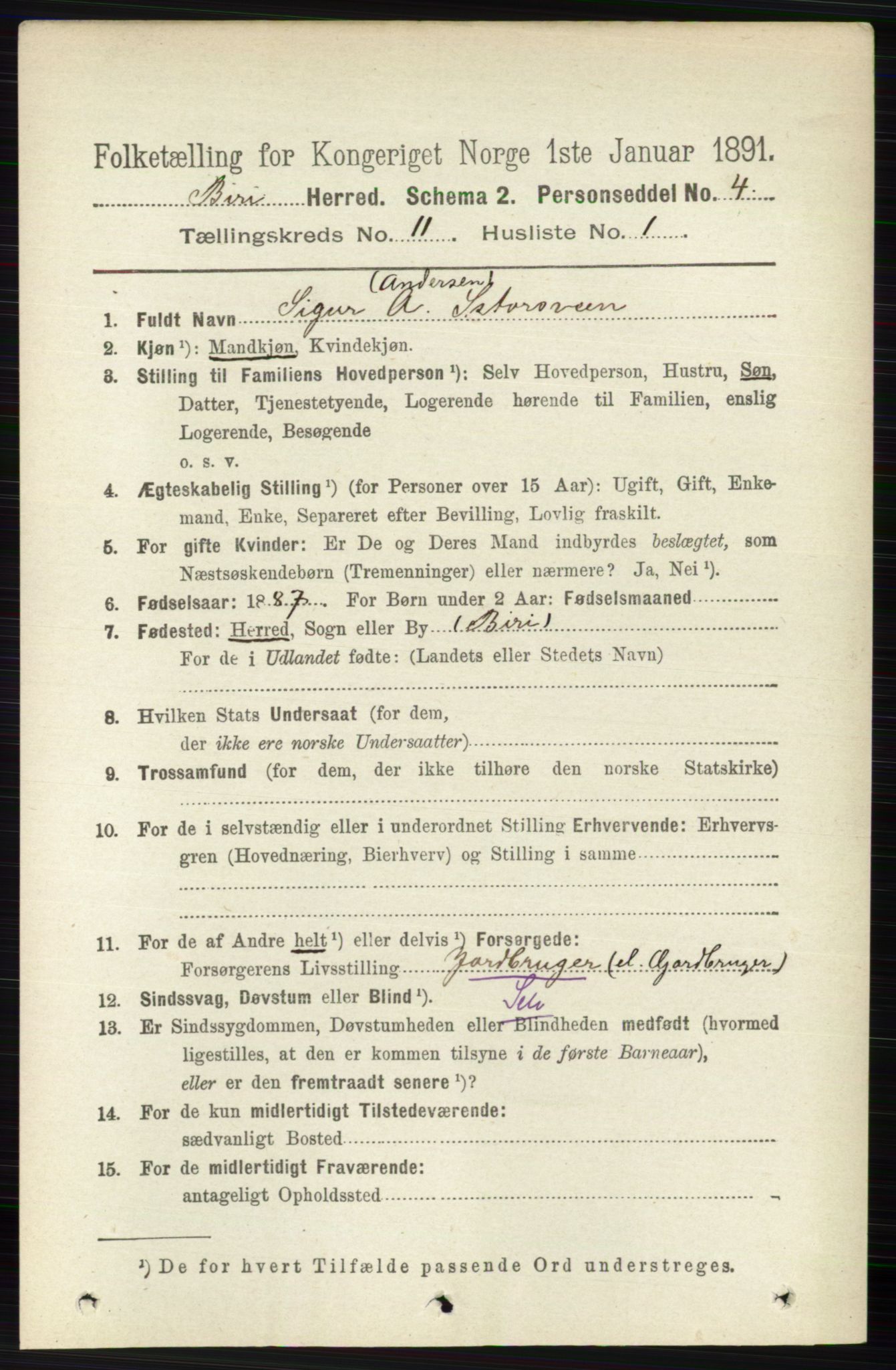 RA, 1891 census for 0525 Biri, 1891, p. 4366