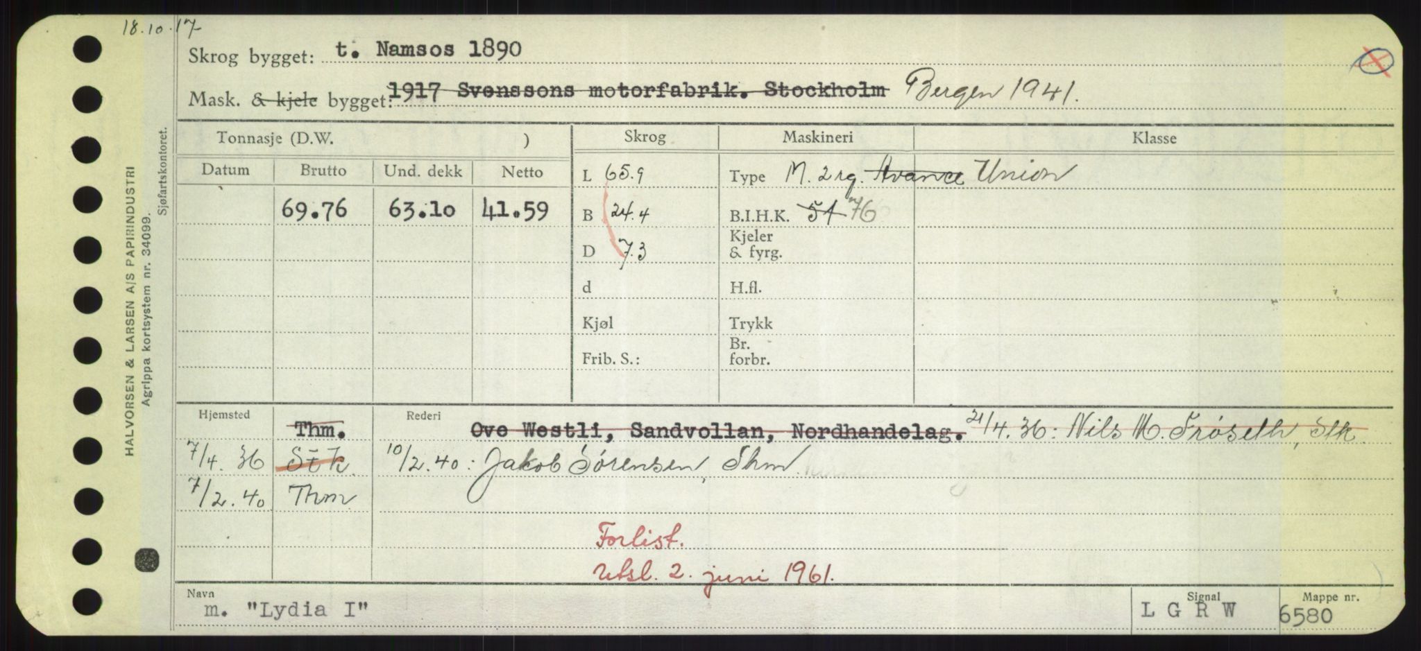 Sjøfartsdirektoratet med forløpere, Skipsmålingen, RA/S-1627/H/Hd/L0023: Fartøy, Lia-Løv, p. 437