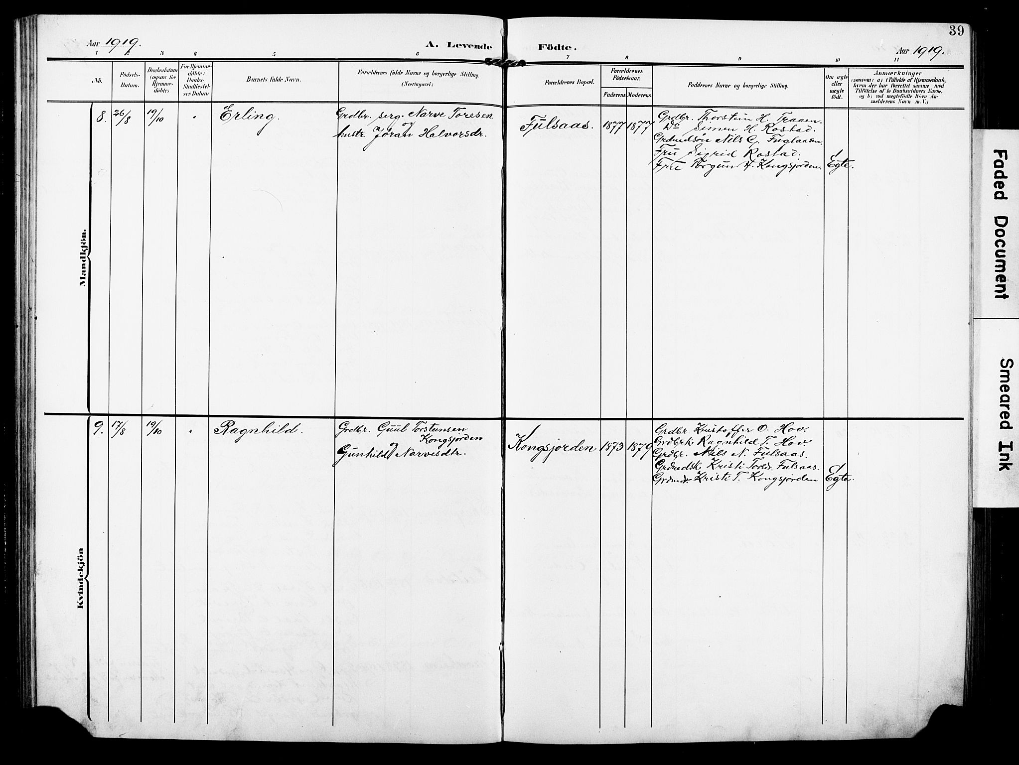 Rollag kirkebøker, AV/SAKO-A-240/G/Ga/L0005: Parish register (copy) no. I 5, 1904-1932, p. 39