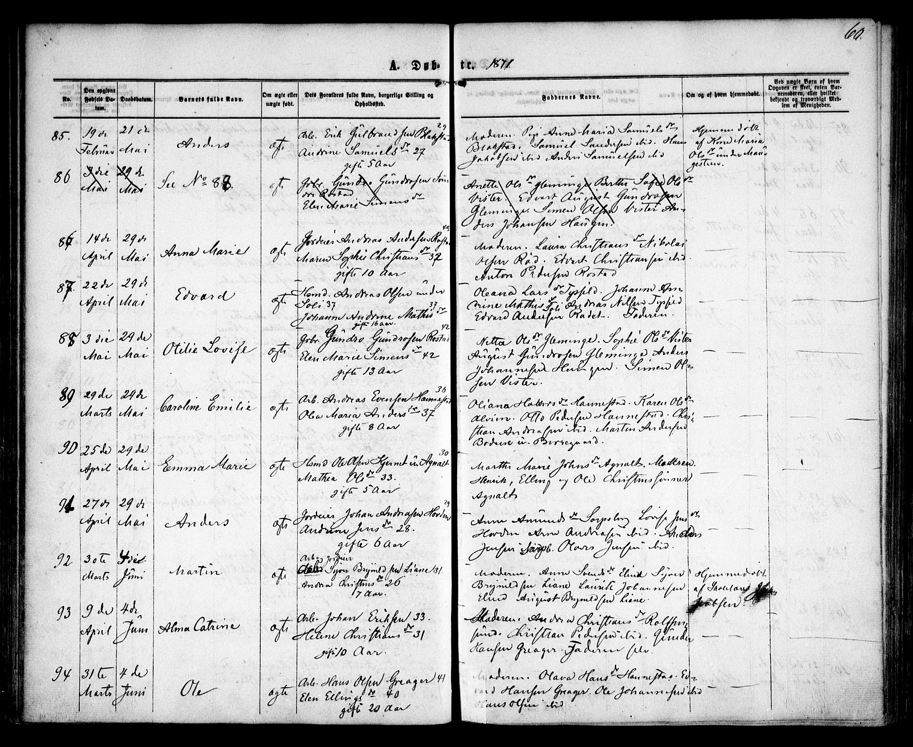 Tune prestekontor Kirkebøker, AV/SAO-A-2007/F/Fa/L0015: Parish register (official) no. 15, 1869-1873, p. 60