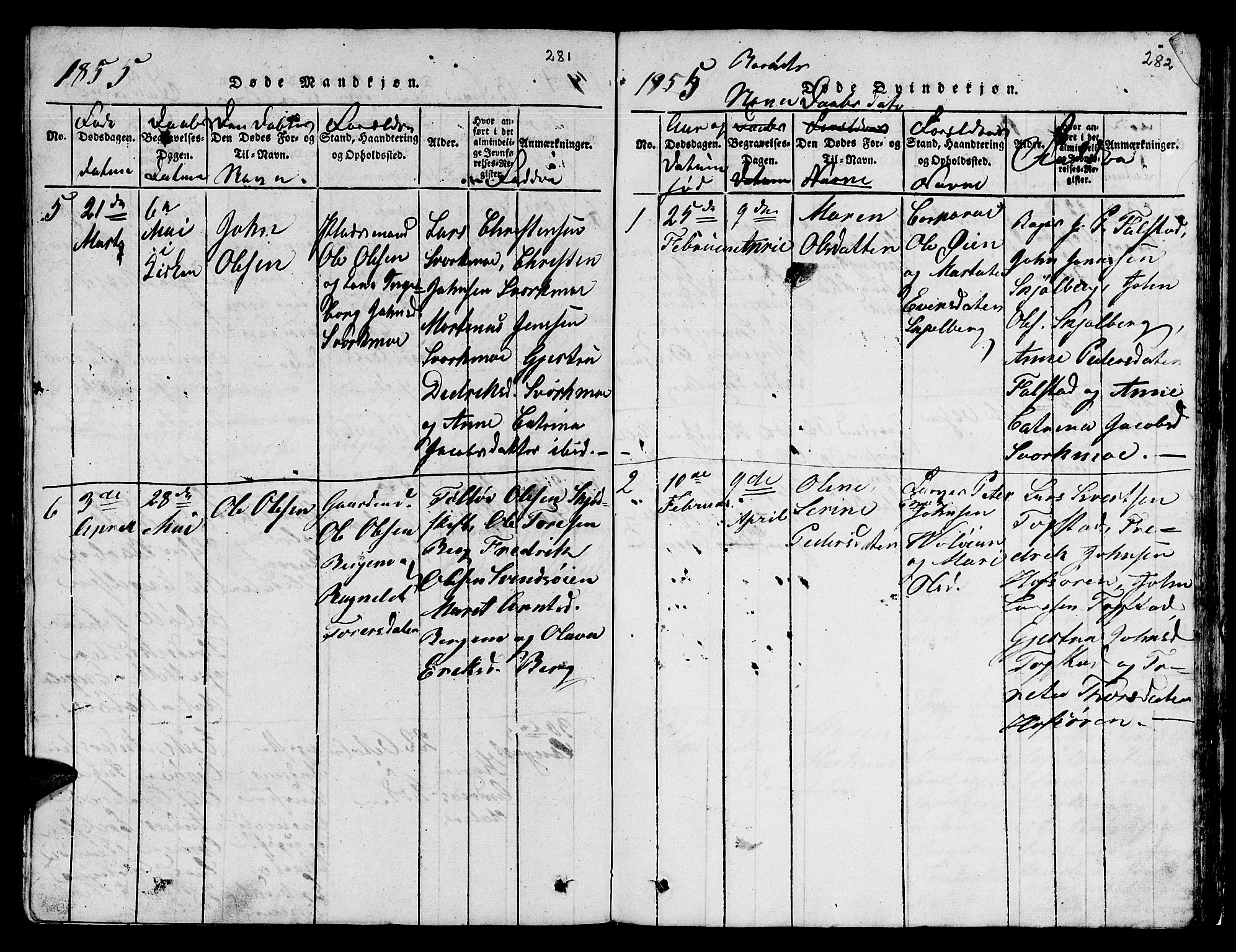 Ministerialprotokoller, klokkerbøker og fødselsregistre - Sør-Trøndelag, SAT/A-1456/671/L0842: Parish register (copy) no. 671C01, 1816-1867, p. 281-282
