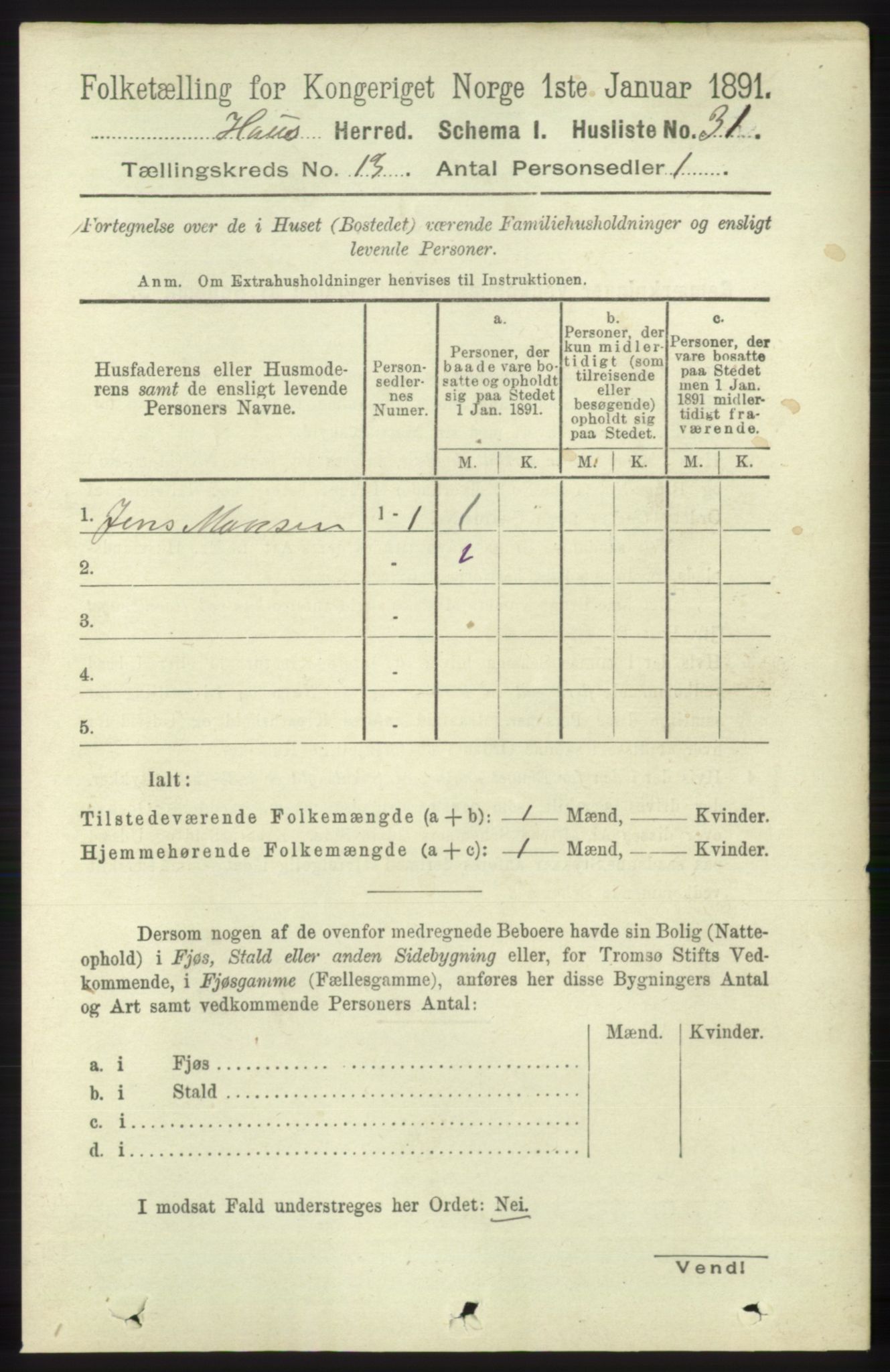 RA, 1891 census for 1250 Haus, 1891, p. 5551