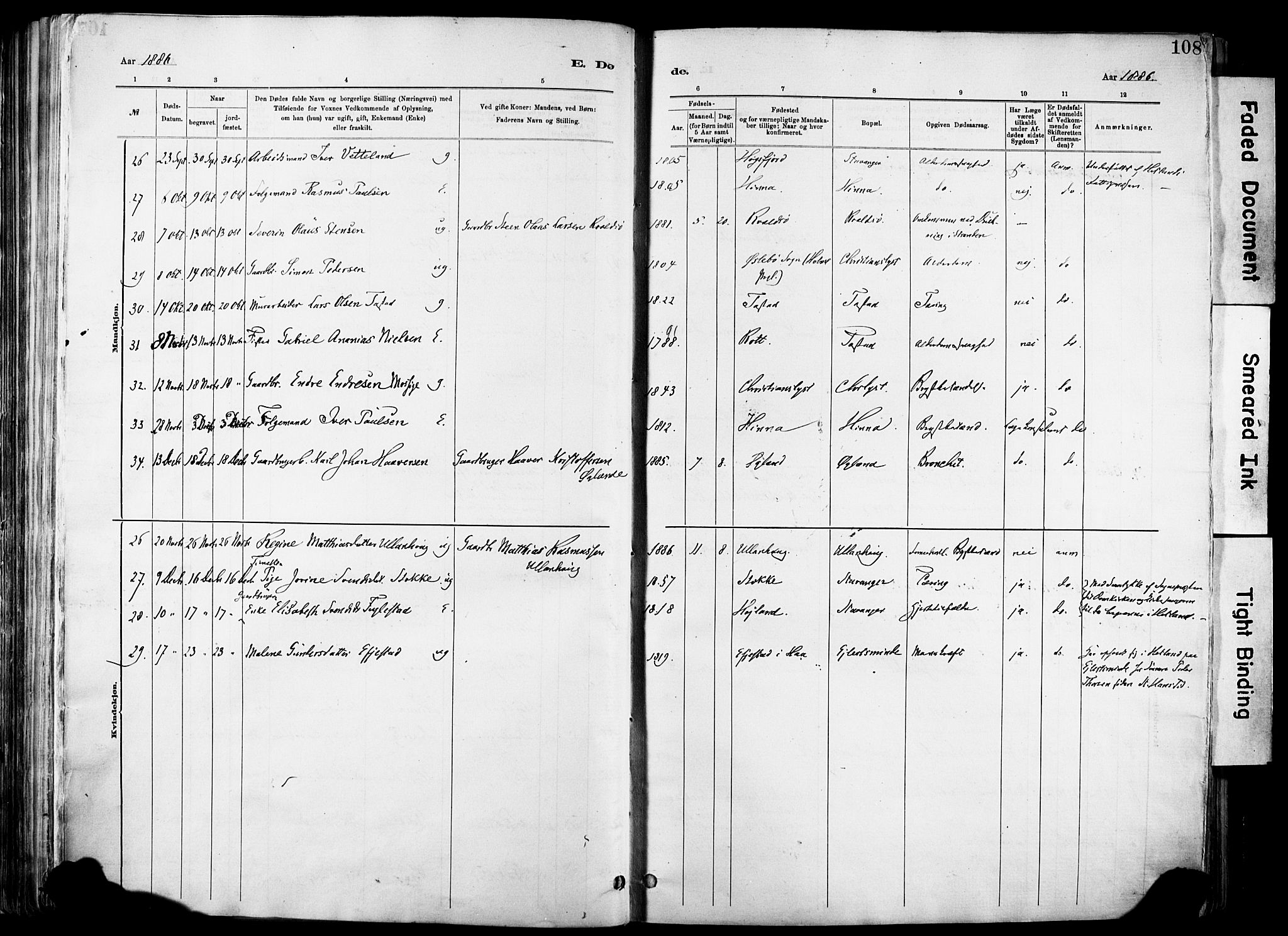 Hetland sokneprestkontor, AV/SAST-A-101826/30/30BA/L0012: Parish register (official) no. A 12, 1882-1912, p. 108